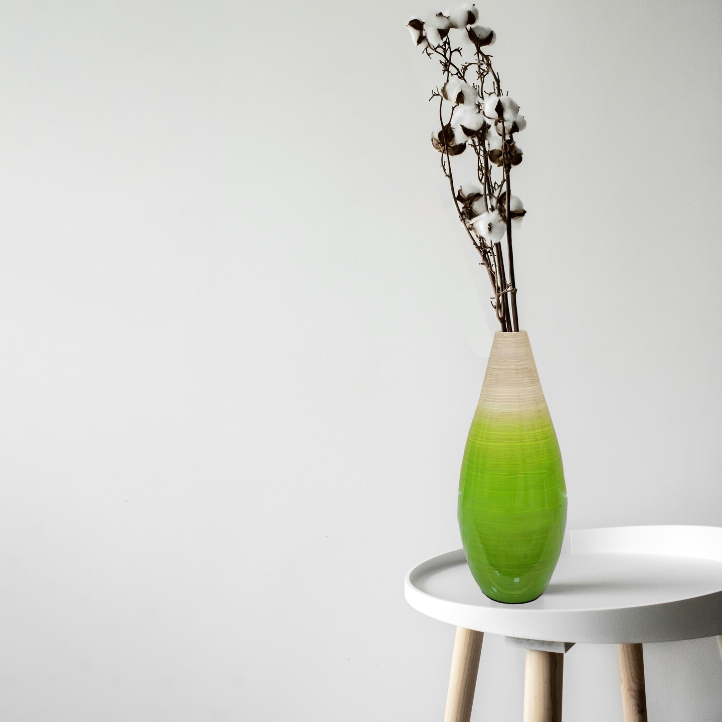 Contemporary Bamboo Floor Flower Vase Tear Drop Design for Dining, Living Room, Entryway Decoration Fill It with Dried Branches or Flowers, Green