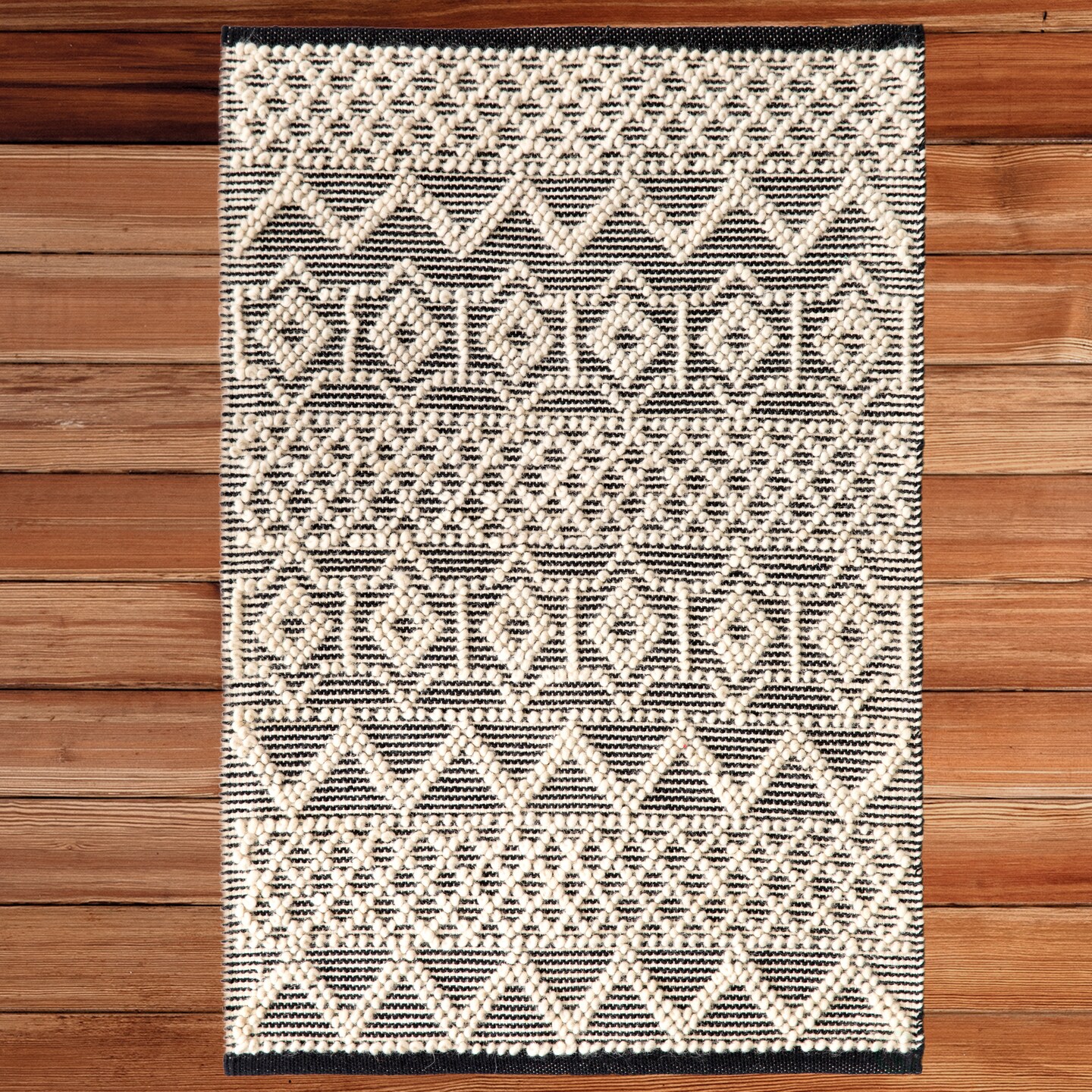 Handwoven Black and White Textured Wool Flatweave Kilim Rug