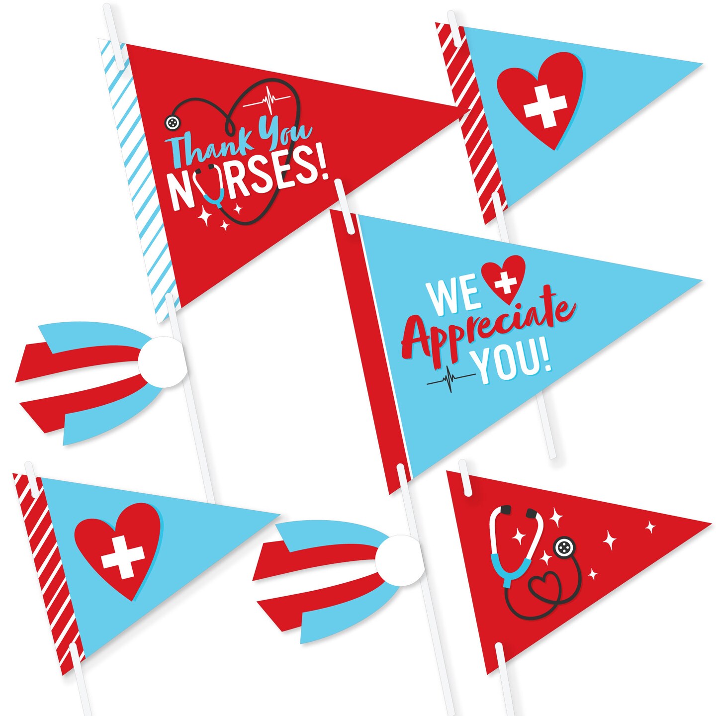 Big Dot of Happiness Thank You Nurses - Triangle Nurse Appreciation Week Photo Props - Pennant Flag Centerpieces - Set of 20