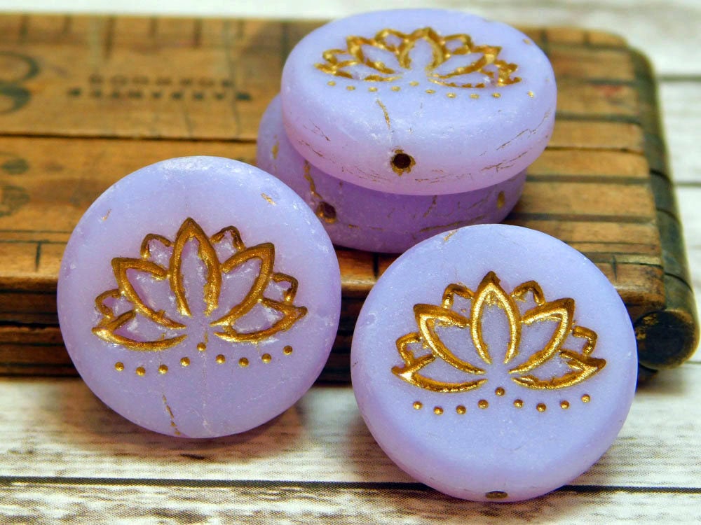 *2* 18mm Bronze Washed Matte Lilac Lotus Flower Coin Beads