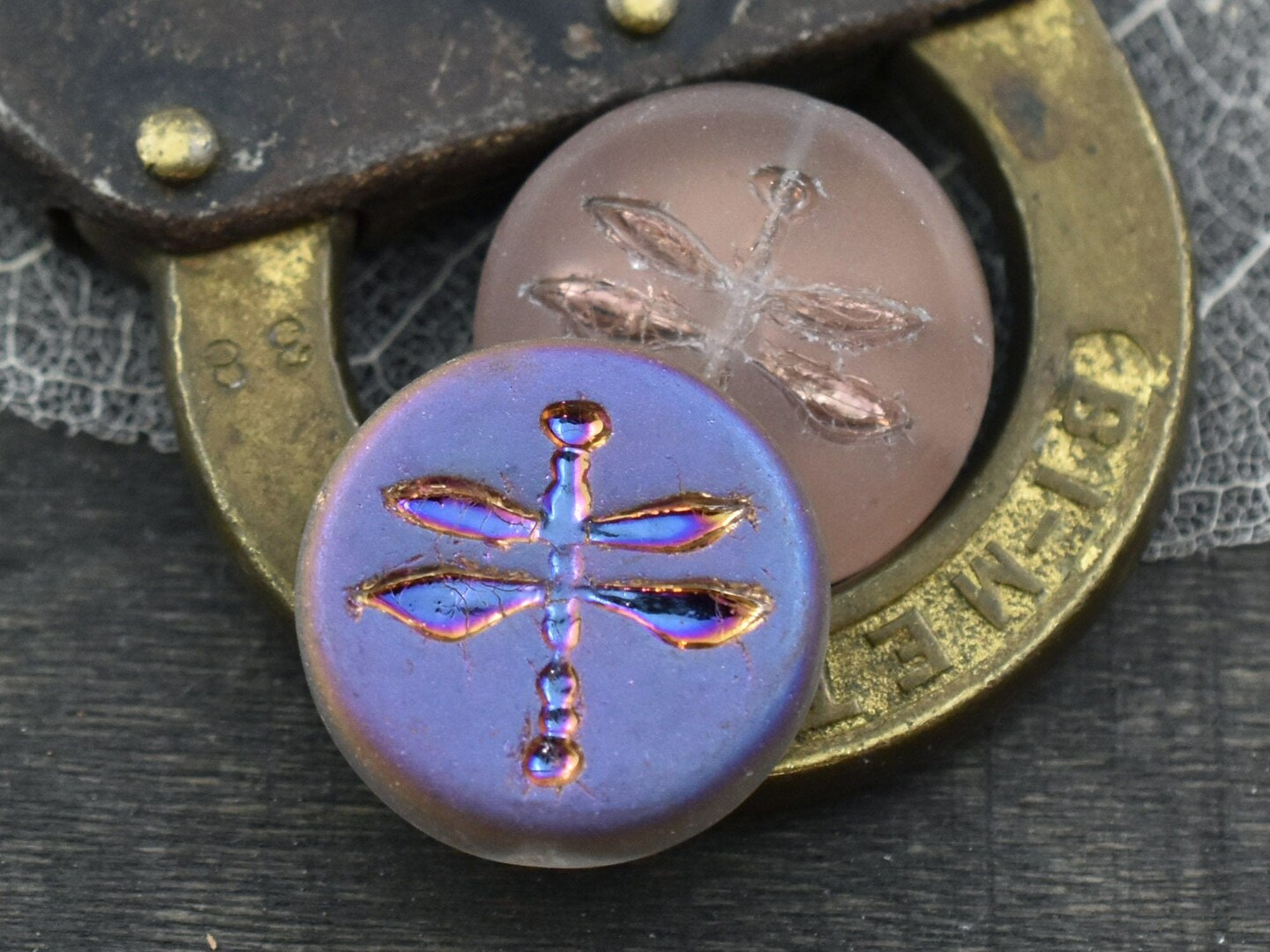 *2* 18mm Rosaline Pink Marea Dragonfly Coin Beads