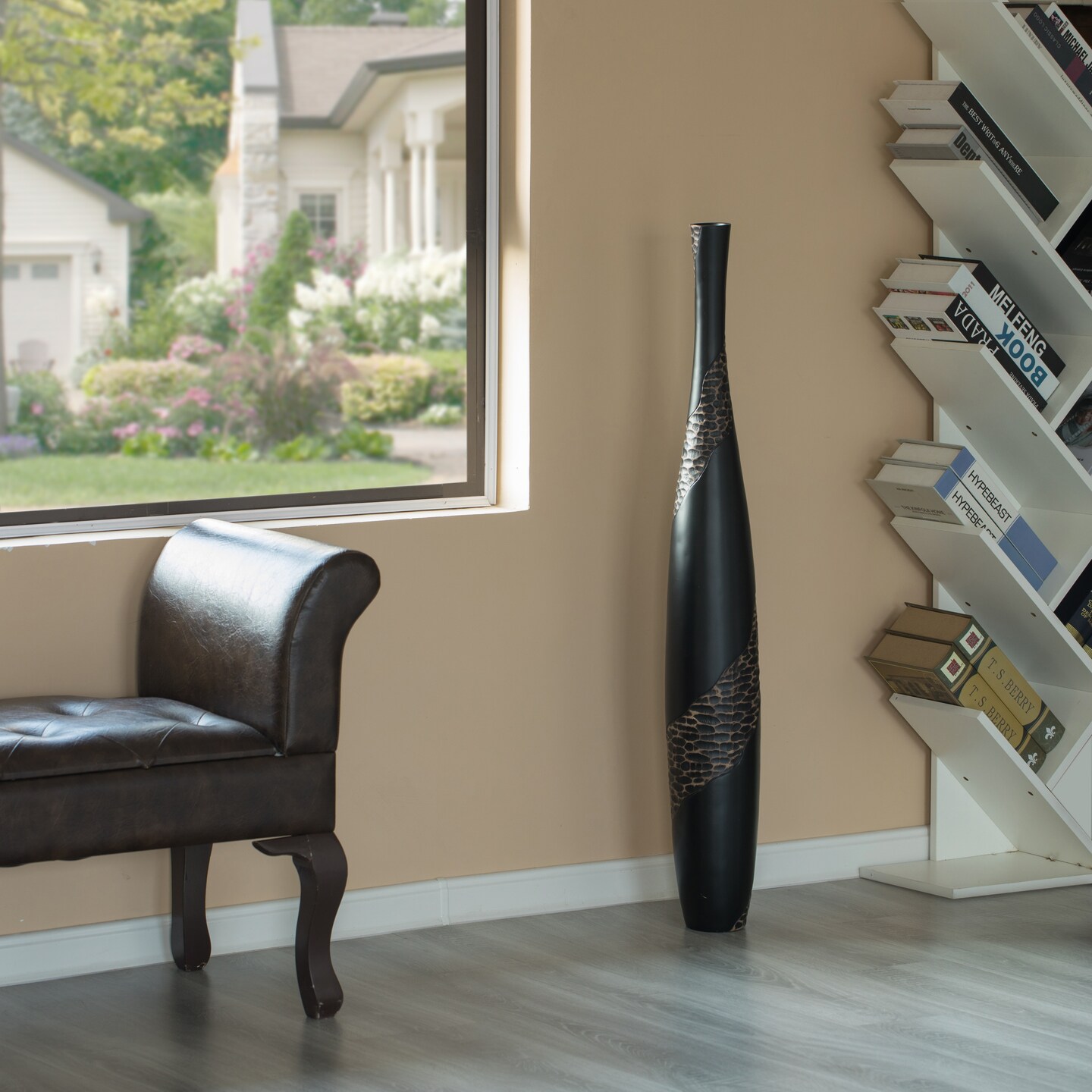 Bottle Shape Decorative Floor Vase, Brown with Cobbled Stone Pattern - Modern Home Decor, Elegant Tall, Ceramic Accent Piece, Living Room Statement, Unique Accents, Home Accessories, Floor Decor