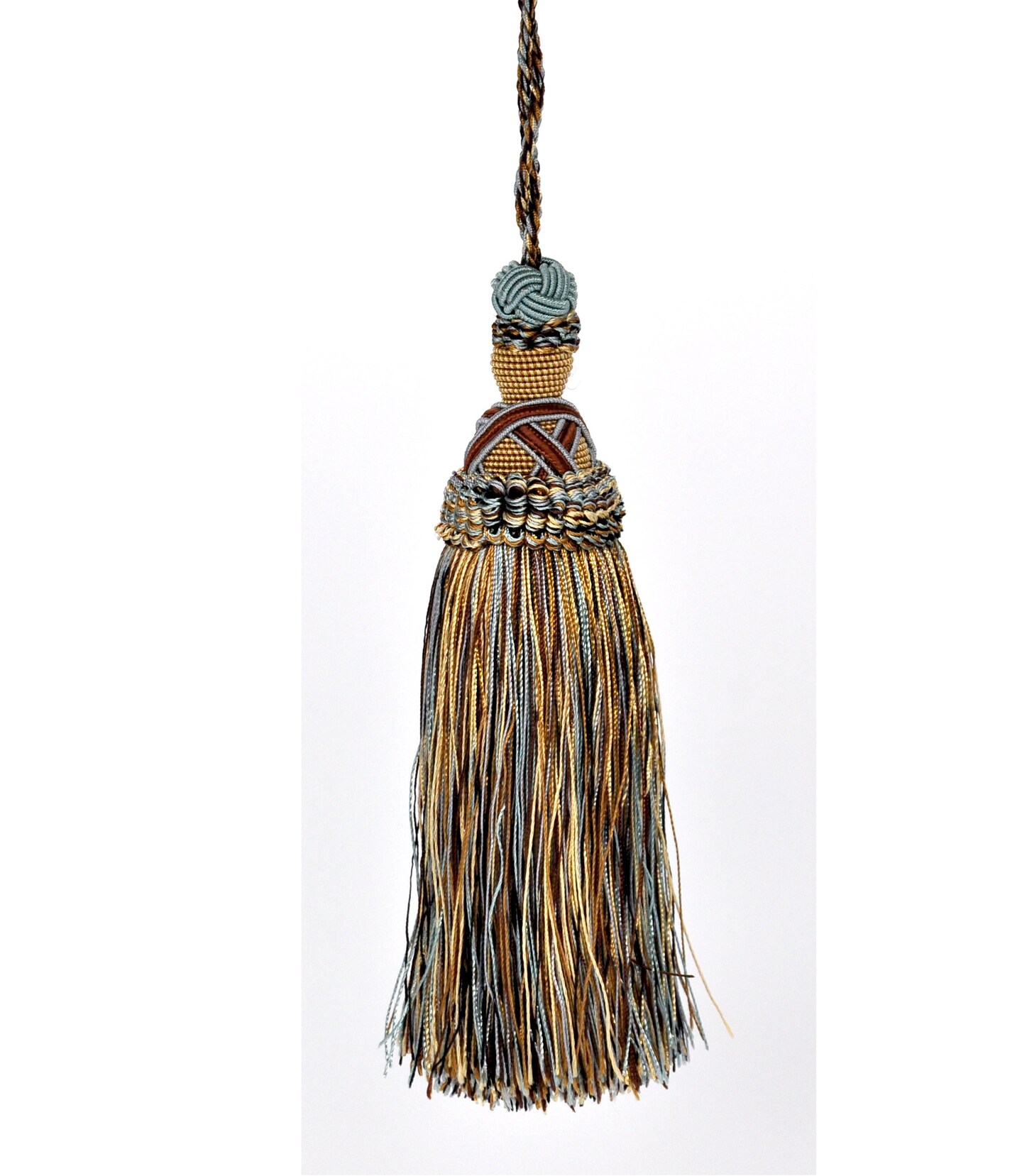 Belagio Tassel, 7” Length with 5.5” Cord, Milante Collection, Silver/Brown