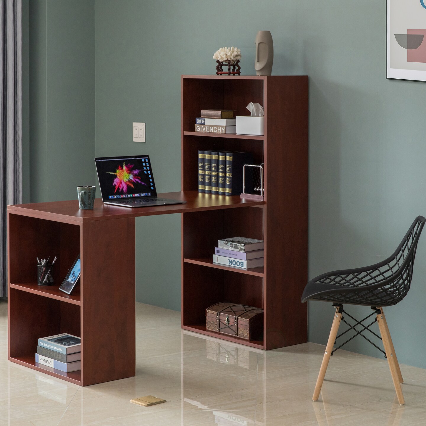 Computer Writing Workstation Table with Combo Bookshelf Bookcase