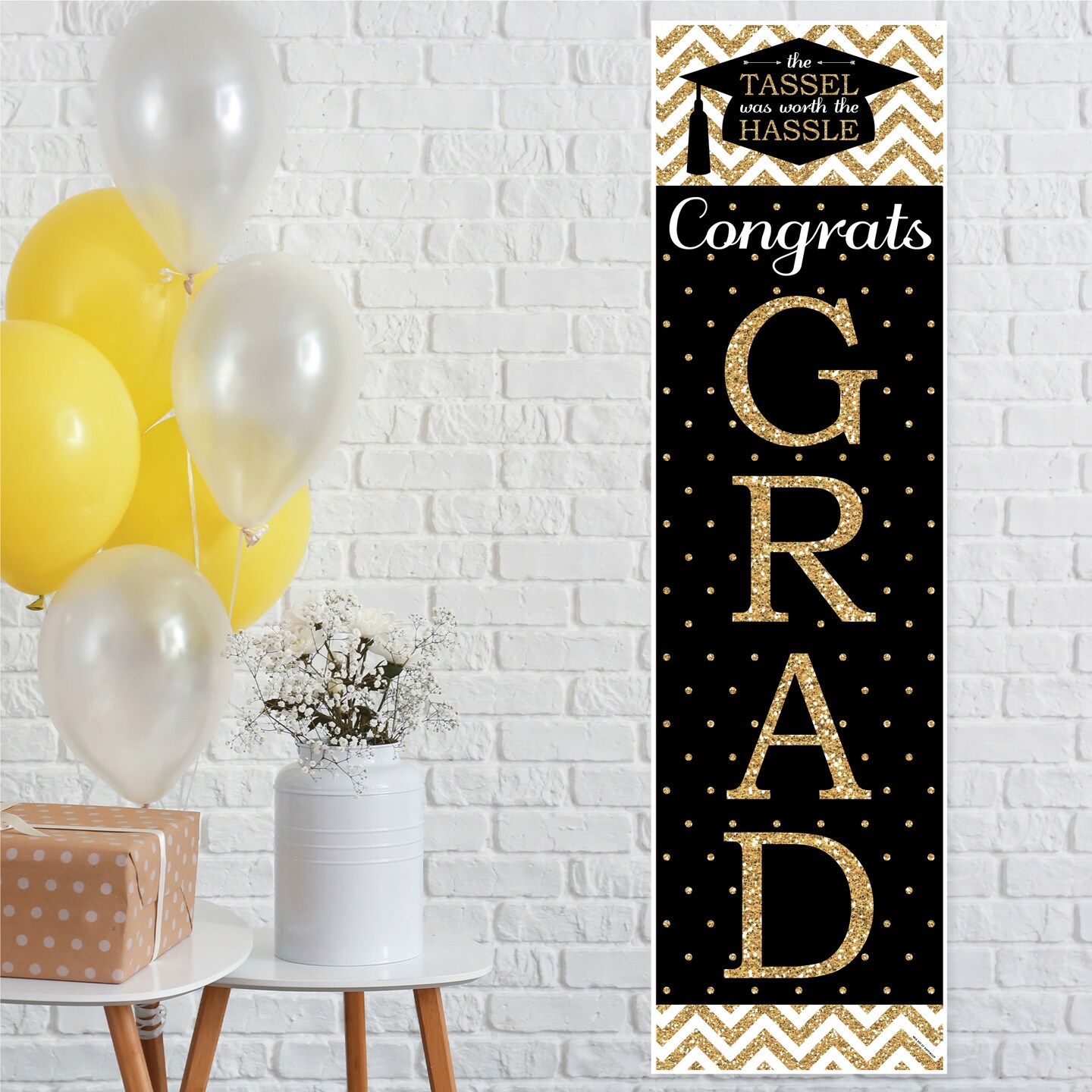 Big Dot of Happiness Gold Graduation Party Door Decoration - Vertical Banner