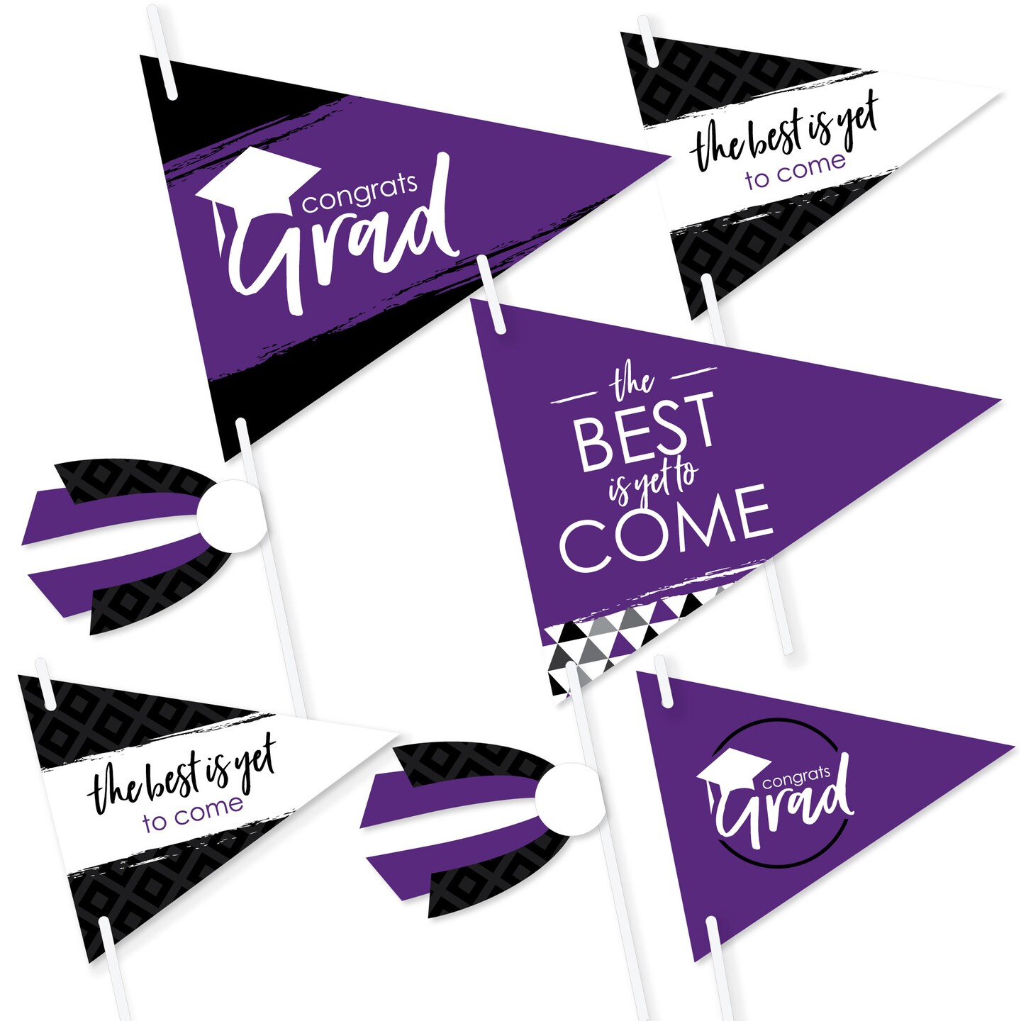 Big Dot of Happiness Purple Grad - Best is Yet to Come - Triangle Purple Graduation Party Photo Props - Pennant Flag Centerpieces - Set of 20