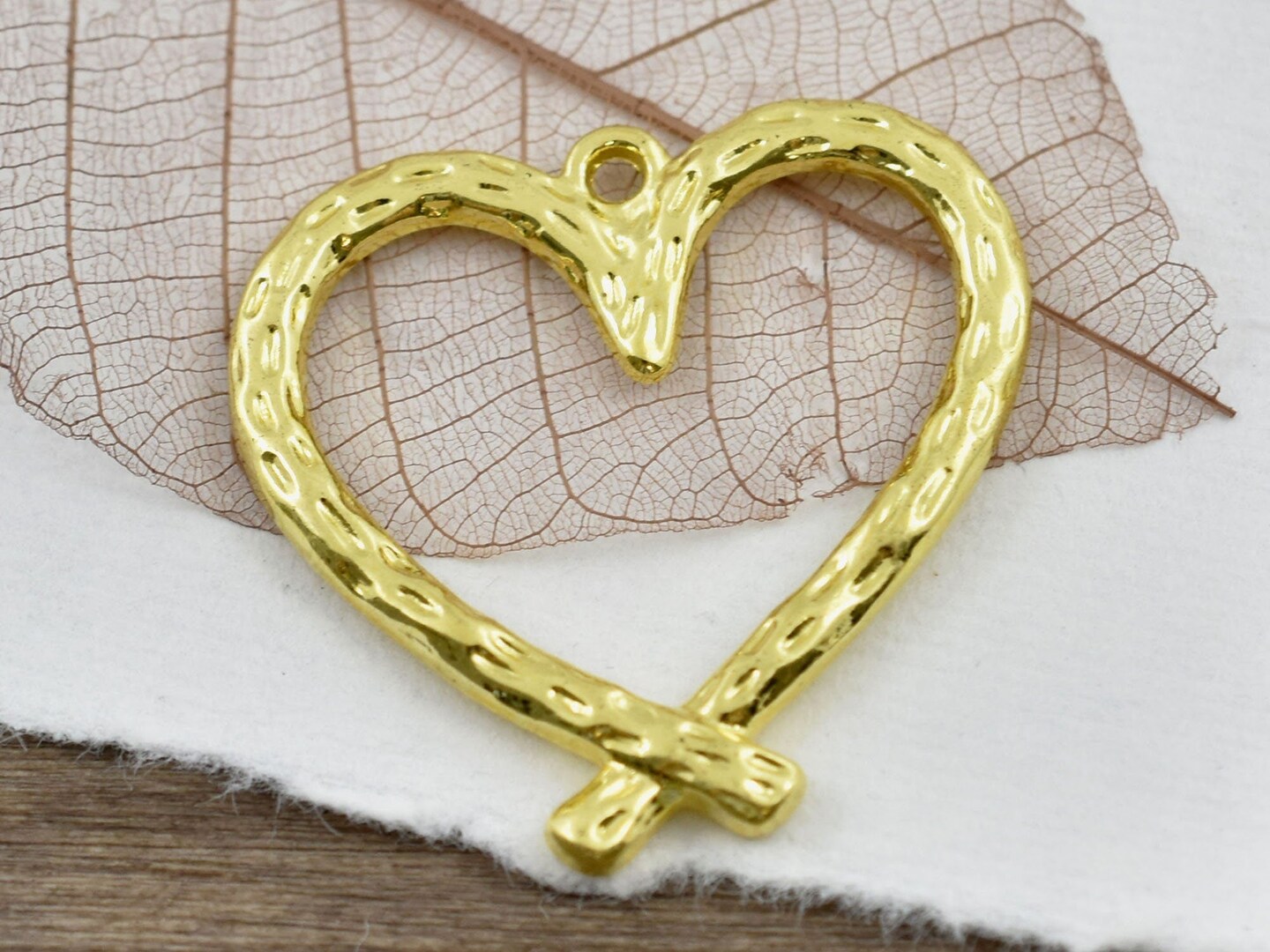 *2* 34x33mm Gold Textured Heart Pendants