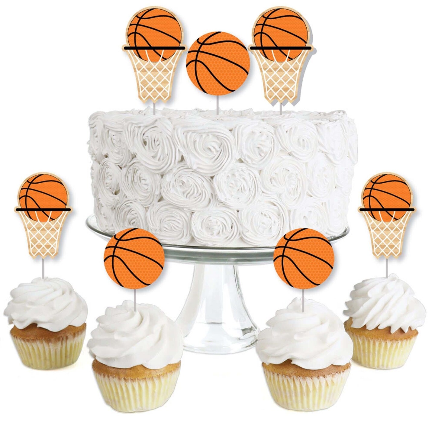 Big Dot of Happiness Nothin&#x27; but Net - Basketball - Dessert Cupcake Toppers - Baby Shower or Birthday Party Clear Treat Picks - Set of 24