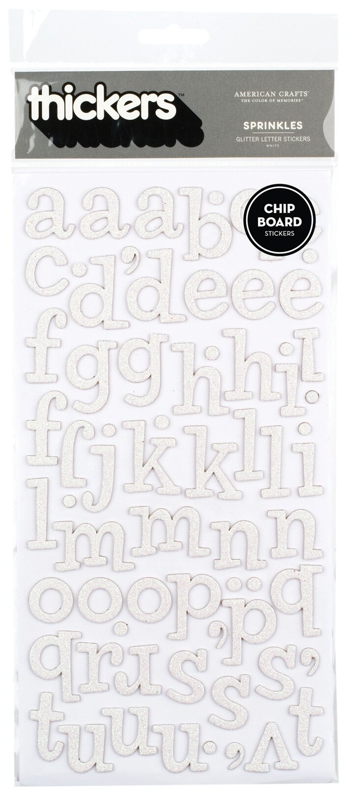 Thickers Chipboard Alphabet Stickers - Sprinkles, White Glitter, 134pcs