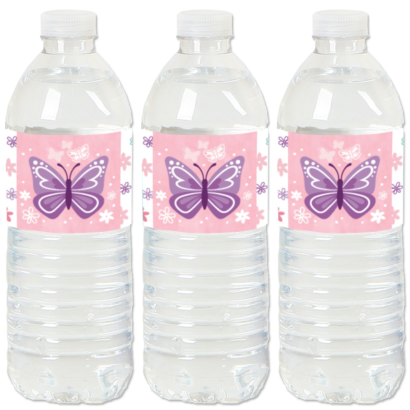 Big Dot of Happiness Beautiful Butterfly Floral Baby Shower or Birthday Party Water Bottle