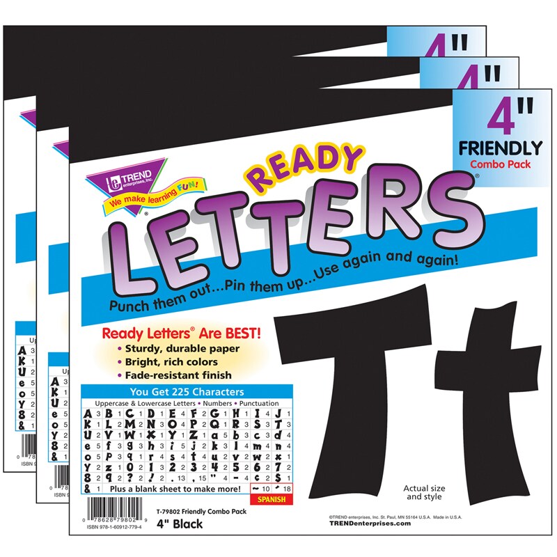 Black 4&#x22; Friendly Combo Ready Letters&#xAE;, 3 Packs