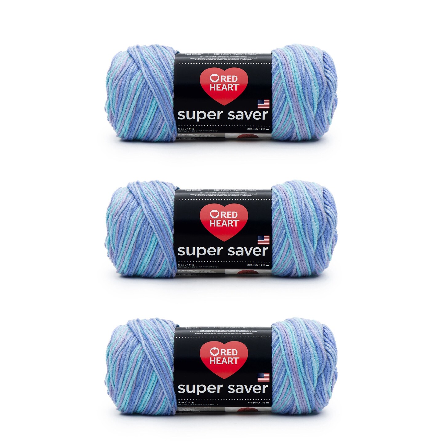 Red Heart Super Saver Ocean Yarn - 3 Pack of 141g/5oz - Acrylic - 4 Medium (Worsted) - 364 Yards - Knitting/Crochet