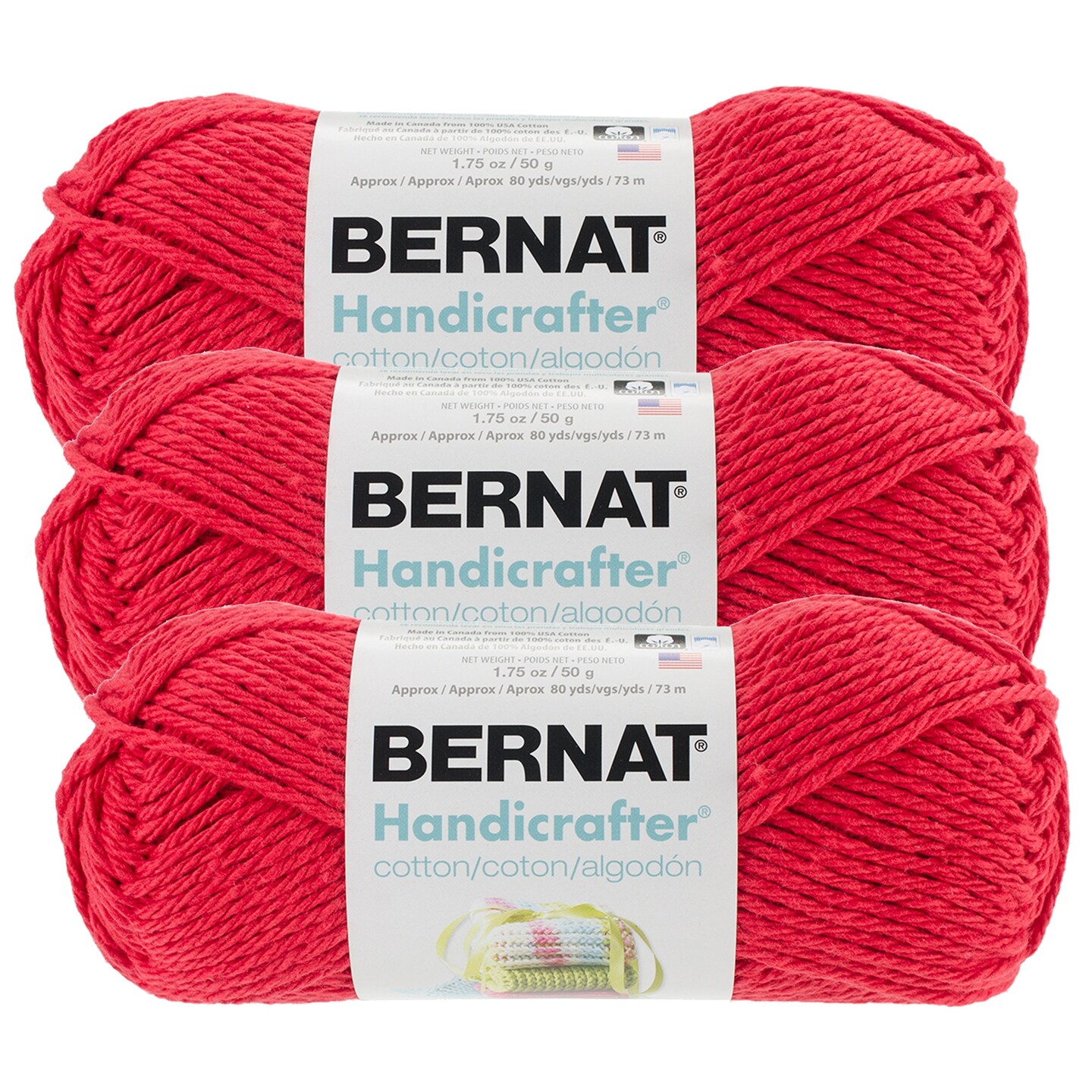 (Pack of 3) Bernat Handicrafter Cotton Yarn - Solids-Red