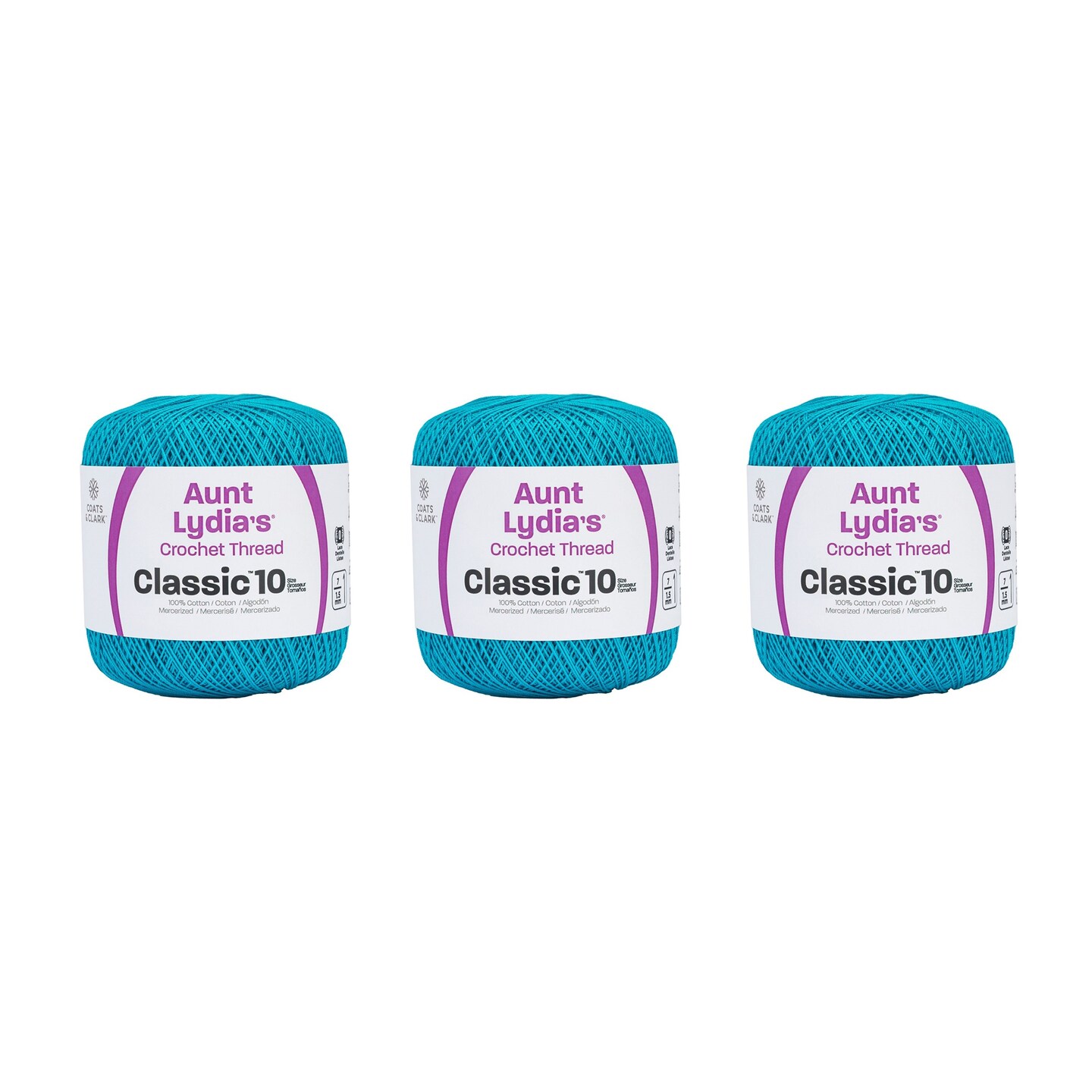 Aunt Lydia Classic Parakeet Crochet - 3 Pack of 350y/320m - Cotton - Gauge 10 - Crochet