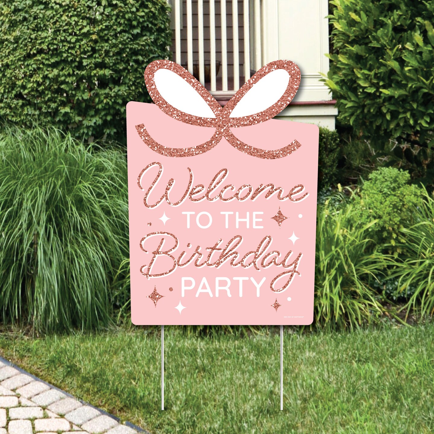 Big Dot of Happiness Pink Rose Gold Birthday - Party Decorations - Happy Birthday Party Welcome Yard Sign