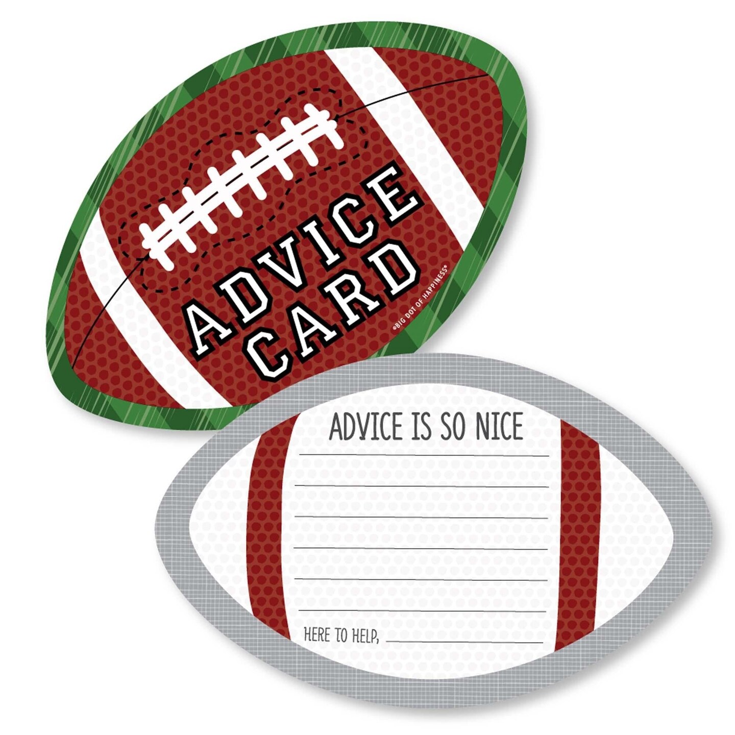 Big Dot of Happiness End Zone - Football - Wish Card Baby Shower Activities - Shaped Advice Cards Game - Set of 20