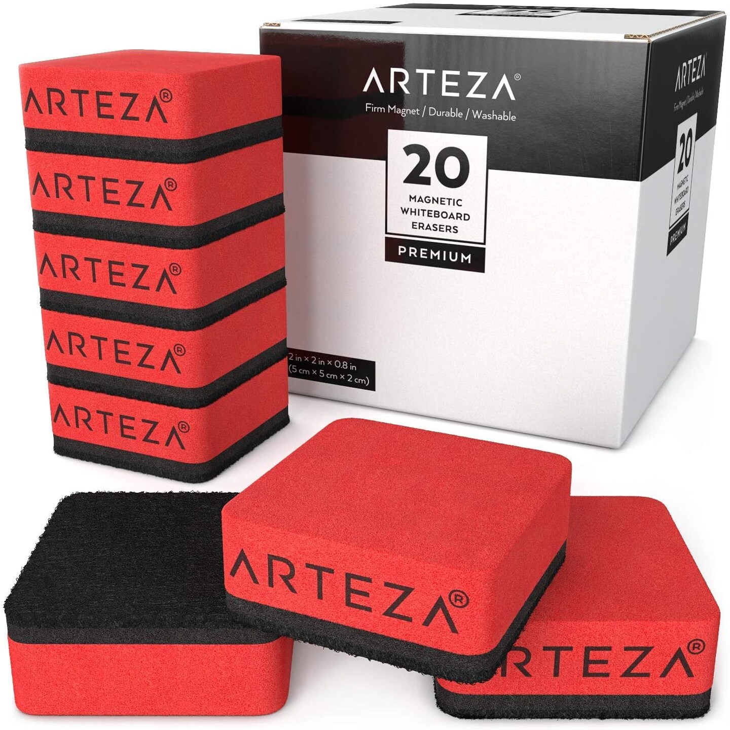 Arteza Magnetic Dry Erase Whiteboard Erasers for School - 20 Pack