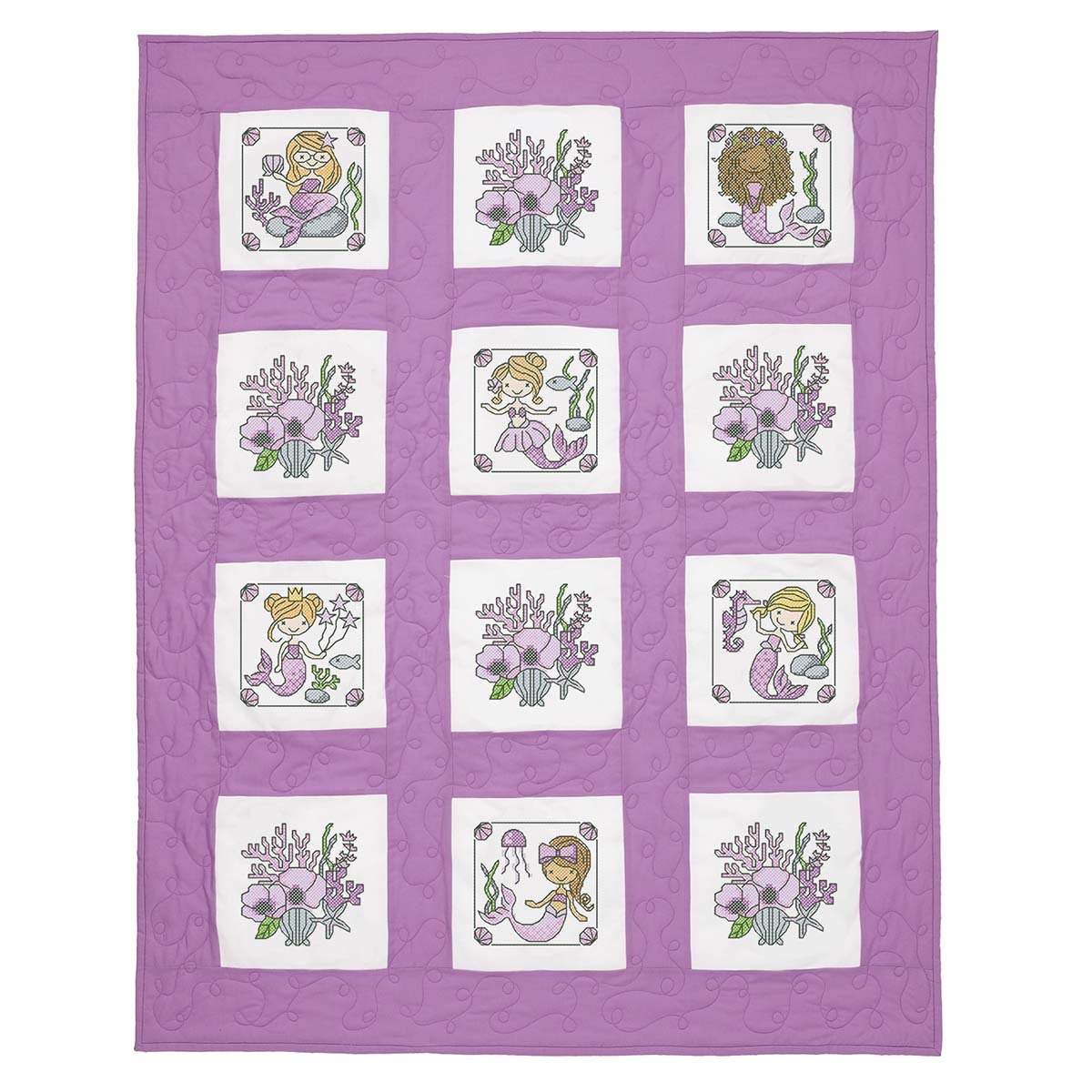 Herrschners Mermaid Fun Kid's Quilt Blocks Stamped CrossStitch Michaels