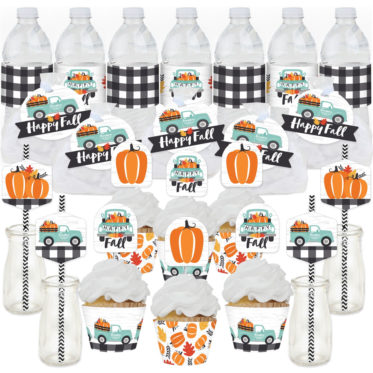 Big Dot of Happiness Happy Fall Truck - Harvest Pumpkin Party Favors and Cupcake Kit - Fabulous Favor Party Pack - 100 Pieces