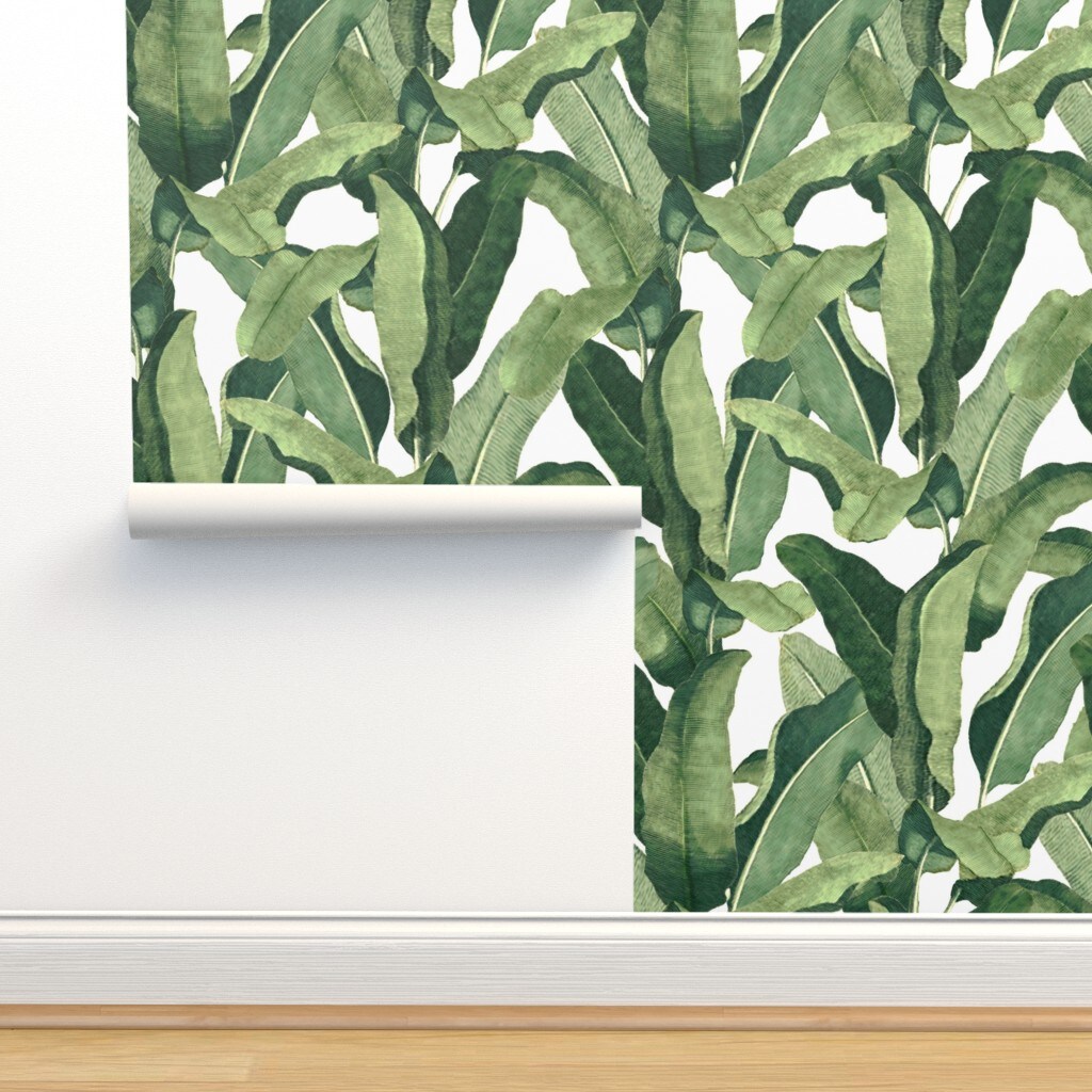 Banana Leaf Large Scale Tropical Vintage Inspired Jungle Rainforest Palm Leaves Custom Removable Wallpaper by Spoonflower Peel & Stick Wallpaper 2FT Wide