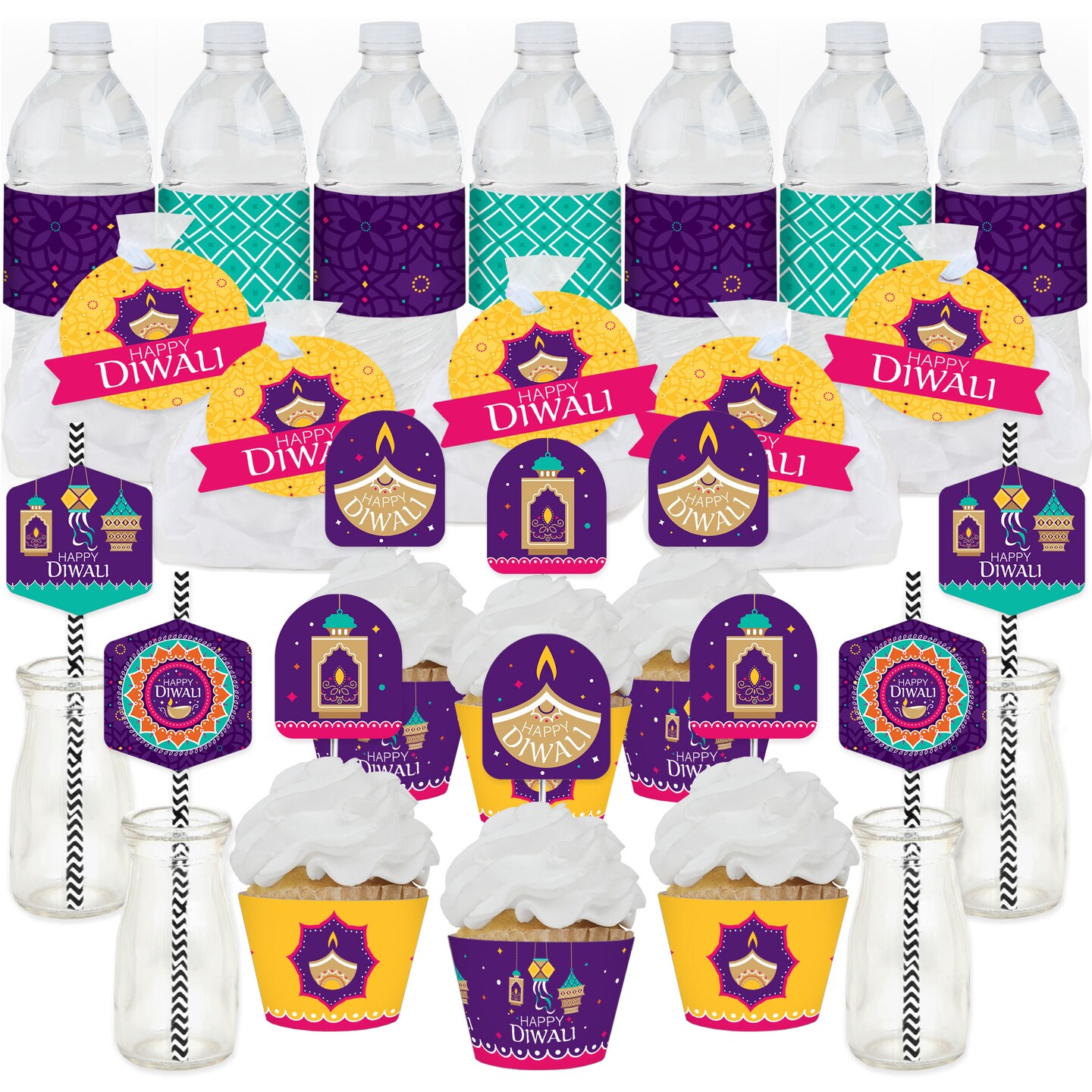 Big Dot of Happiness Happy Diwali - Festival of Lights Party Favors and Cupcake Kit - Fabulous Favor Party Pack - 100 Pieces