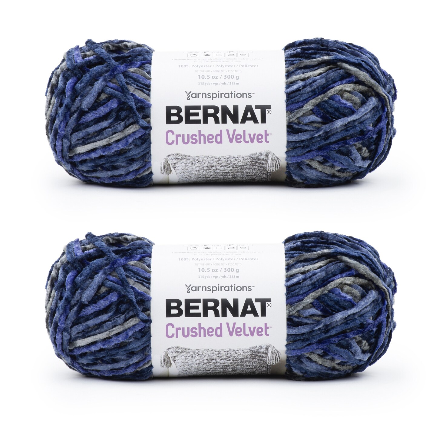 Bernat Crushed Velvet Navy Yarn - 2 Pack of 300g/10.5oz - Polyester - 5 Bulky - 315 Yards - Knitting/Crochet