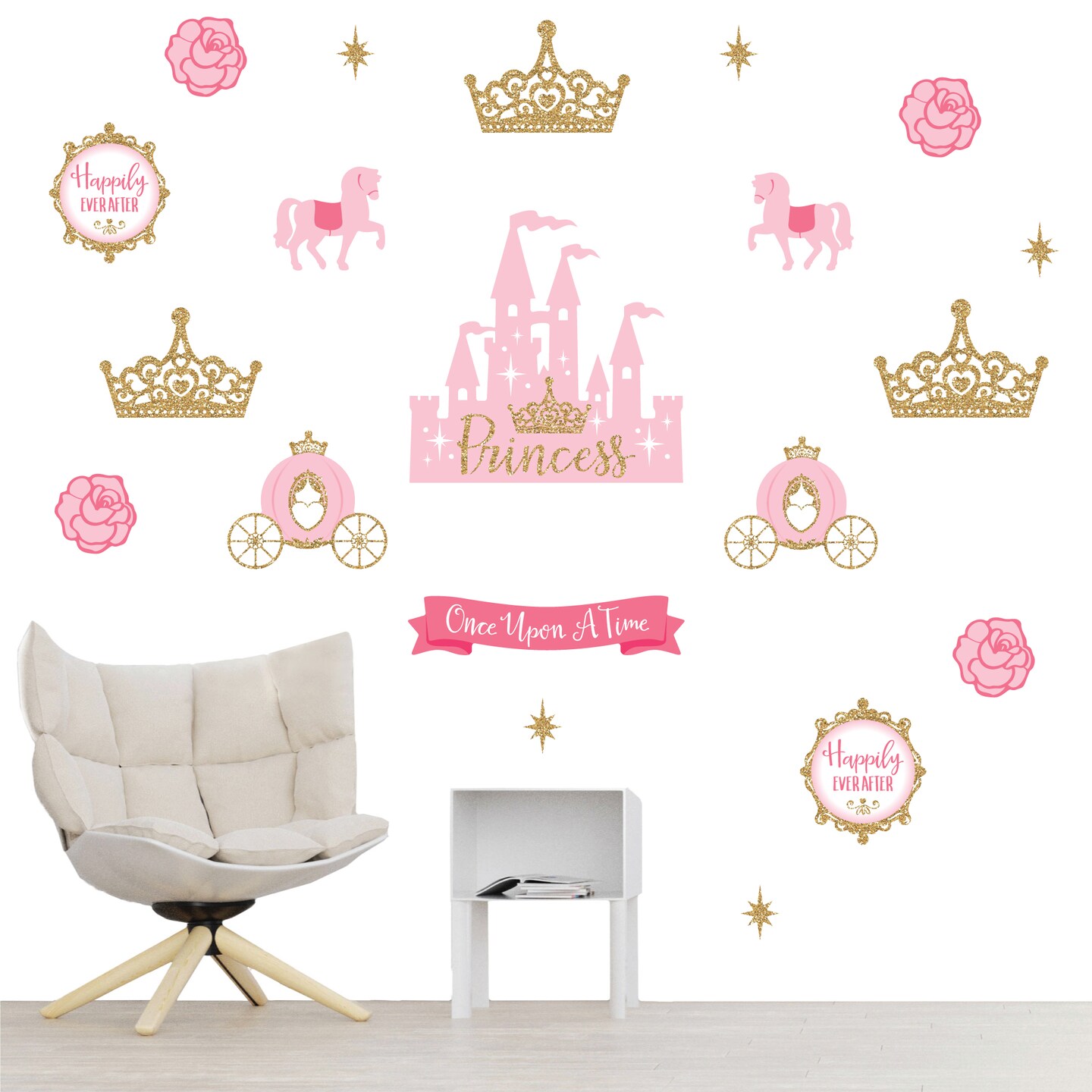 Big Dot of Happiness Little Princess Crown - Peel and Stick Nursery and Kids Room Vinyl Wall Art Stickers - Wall Decals - Set of 20