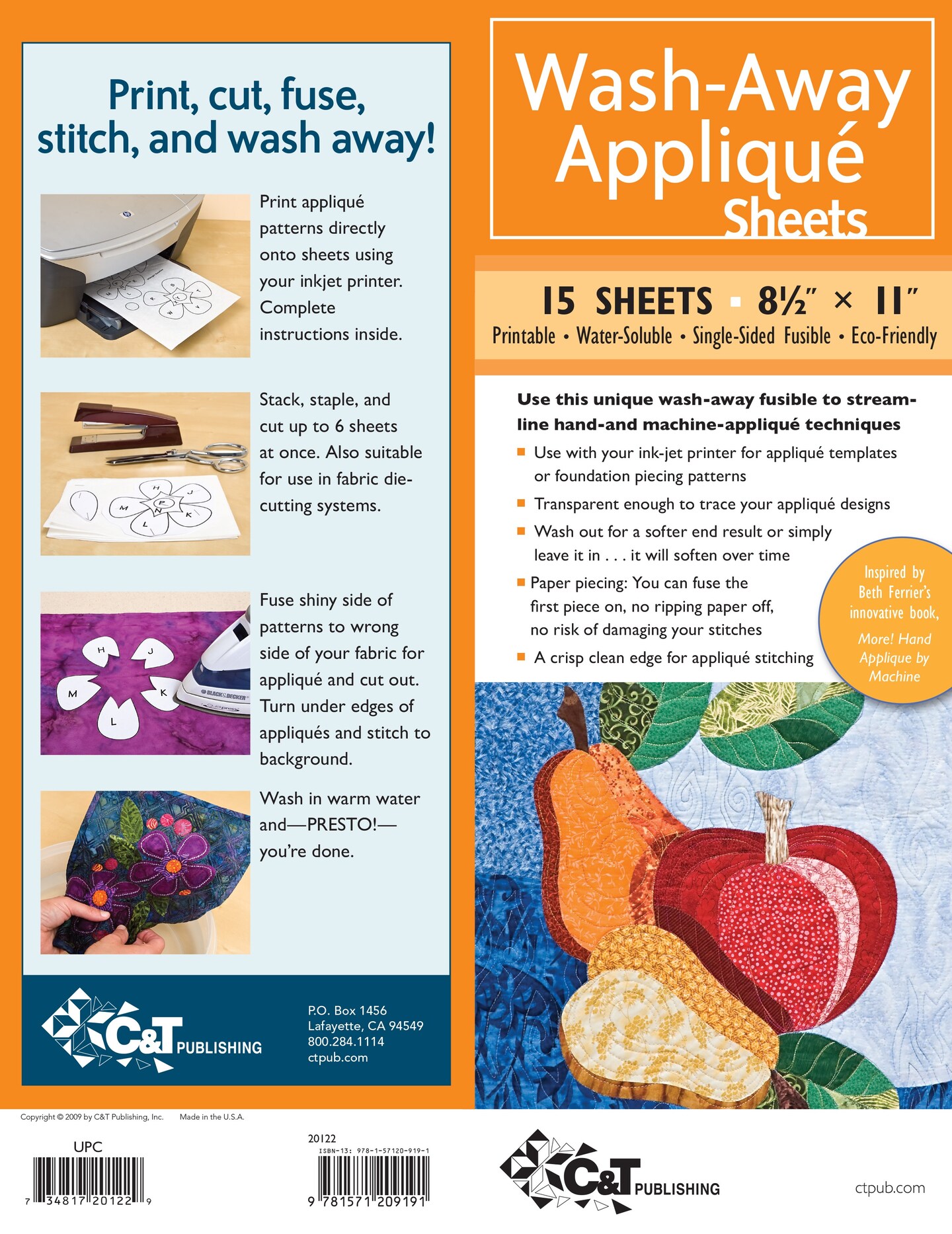 C&T Publishing WashAway Applique Sheets 15/Pkg8.5"X11" Michaels