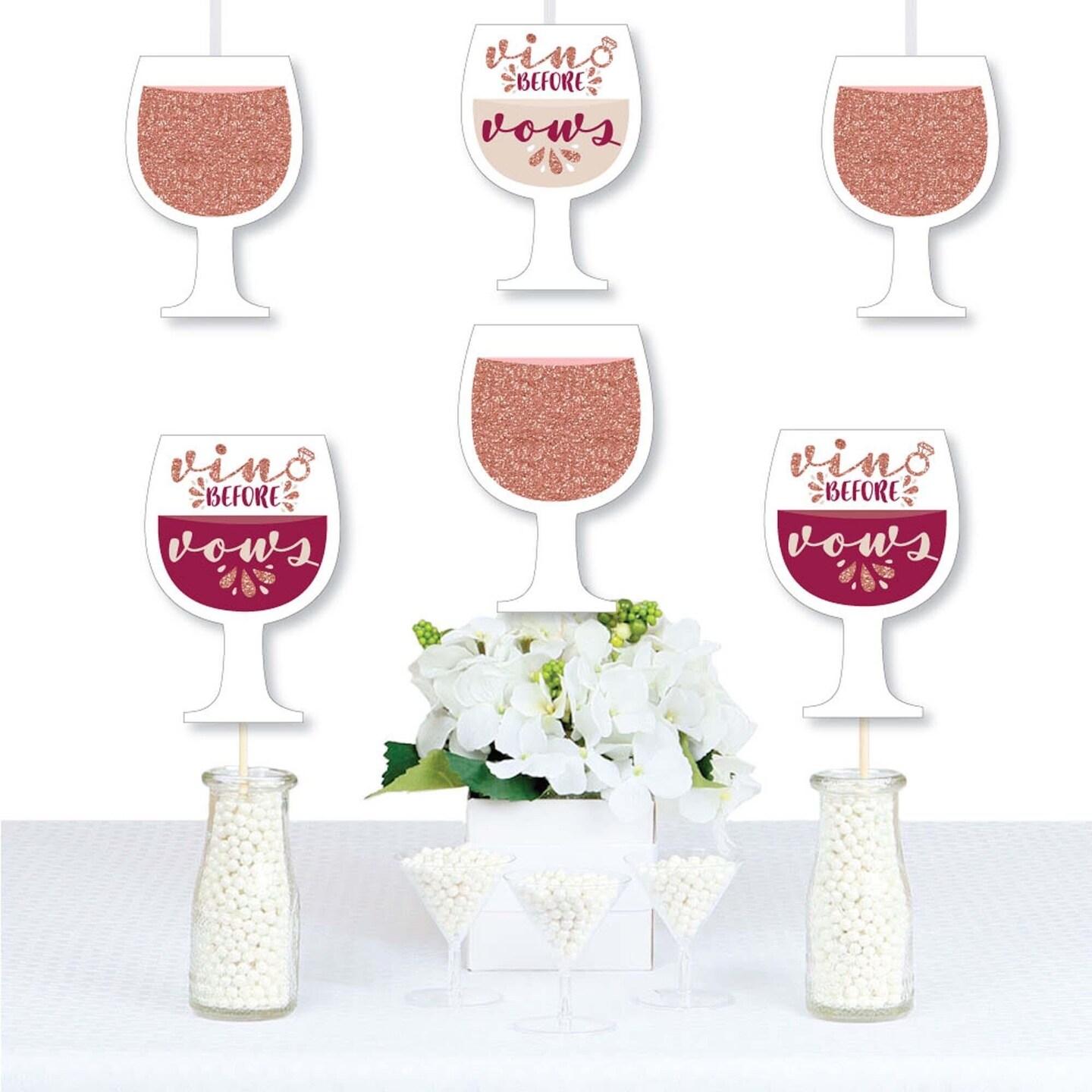Big Dot of Happiness Vino Before Vows - Wine Glass Decorations DIY Winery Bridal Shower or Bachelorette Party Essentials - Set of 20