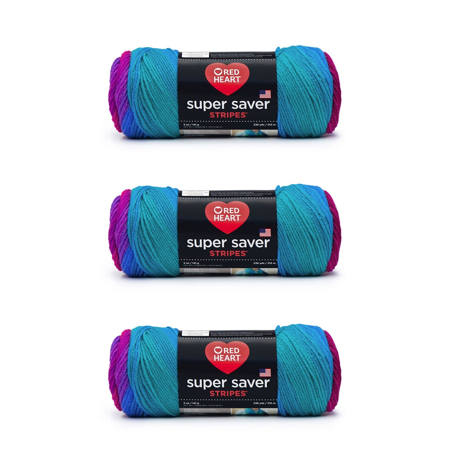 Red Heart Super Saver Polo Stripe Yarn - 3 Pack of 141g/5oz - Acrylic - 4 Medium (Worsted) - 364 Yards - Knitting/Crochet