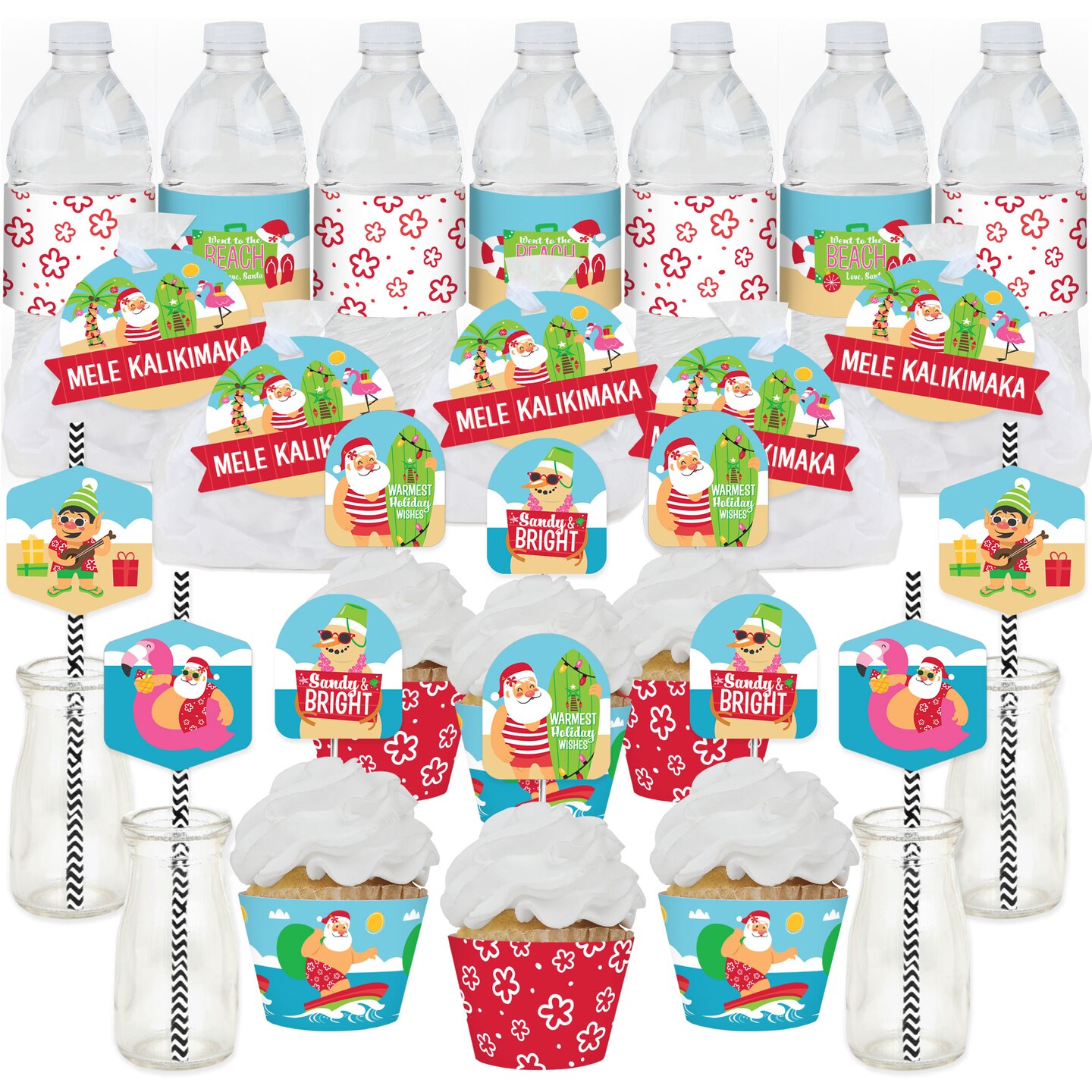 Big Dot of Happiness Tropical Christmas - Beach Santa Holiday Party Favors and Cupcake Kit - Fabulous Favor Party Pack - 100 Pieces