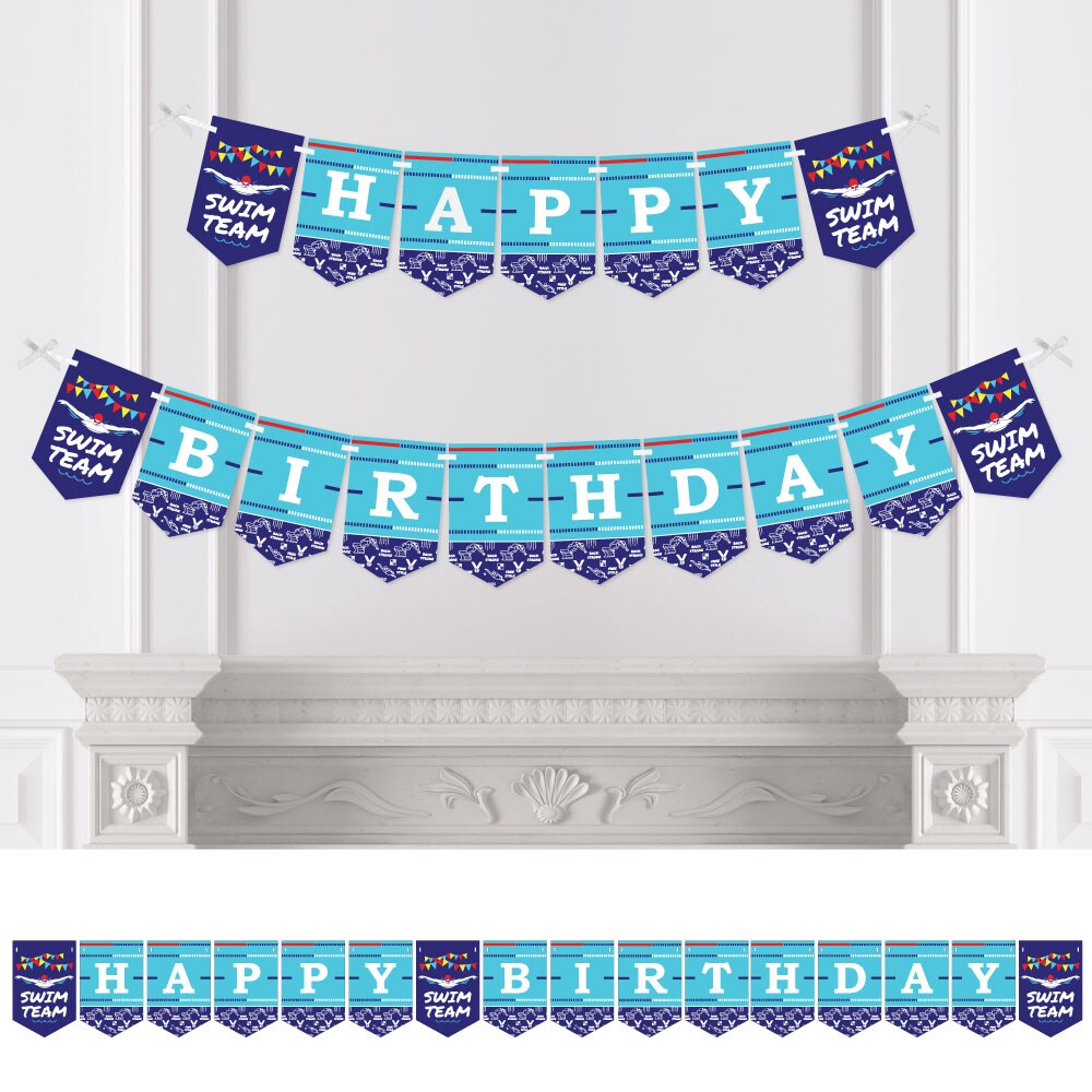 Big Dot of Happiness Making Waves - Swim Team - Swimming Birthday Party Bunting Banner - Birthday Party Decorations - Happy Birthday