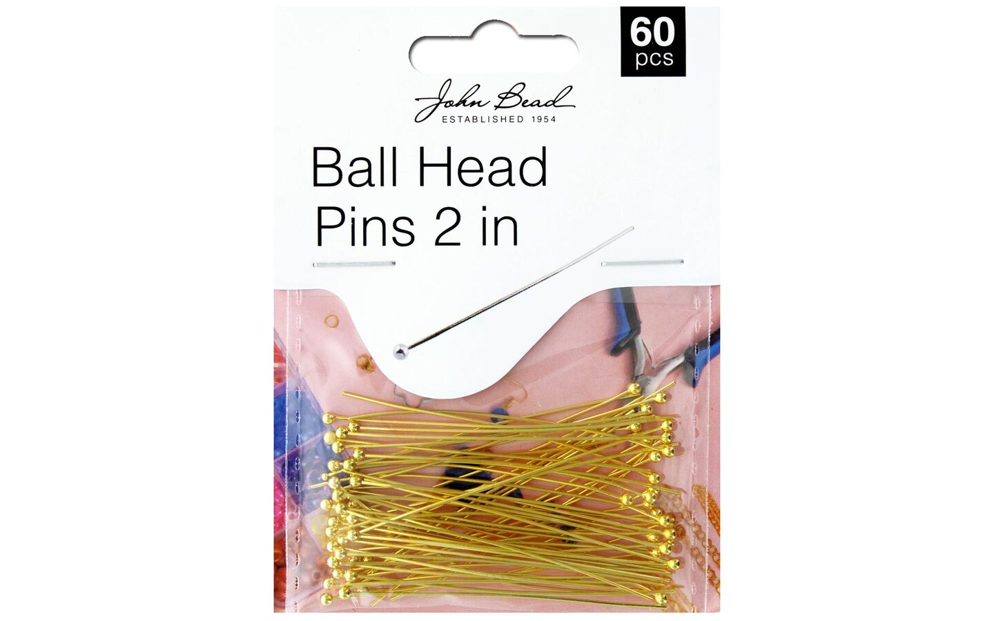 John Bead MHF Bail Head Pins 2&#x22; 22ga Gold 60pc