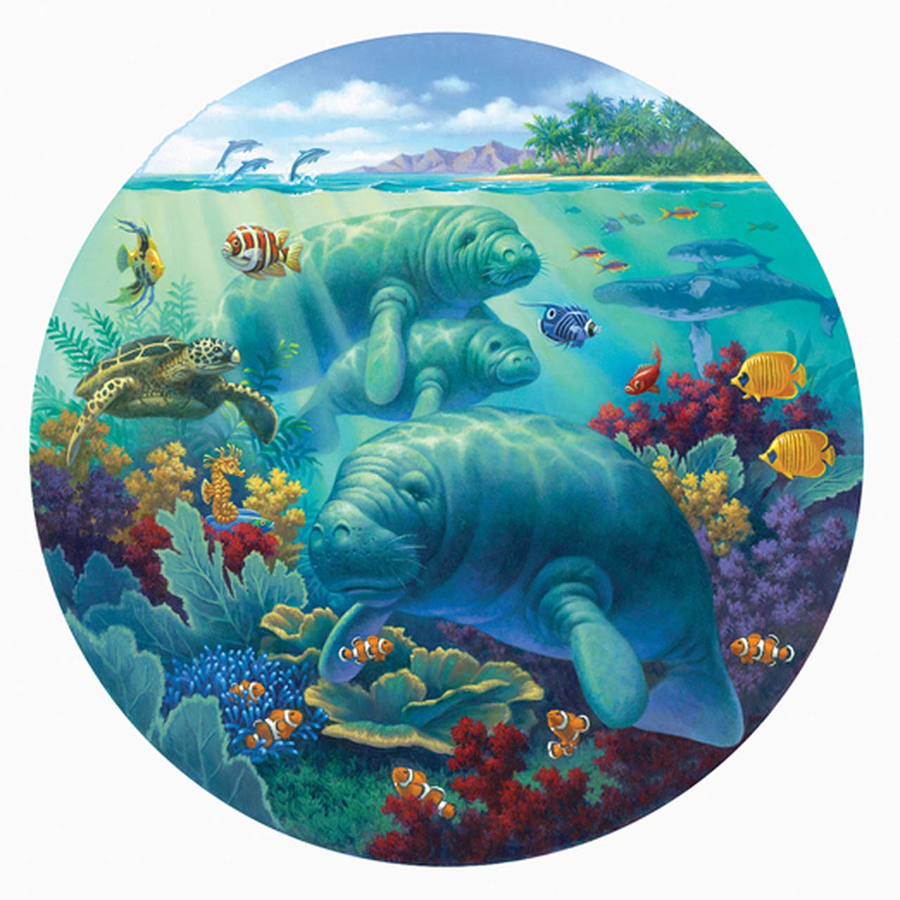 Sunsout Manatee Beach 500 pc Round  Jigsaw Puzzle 55968