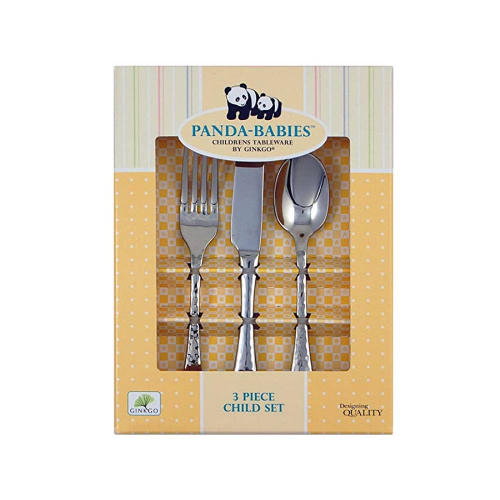 Ginkgo International Panda-Babies 3-Piece Child Stainless Steel Flatware Set