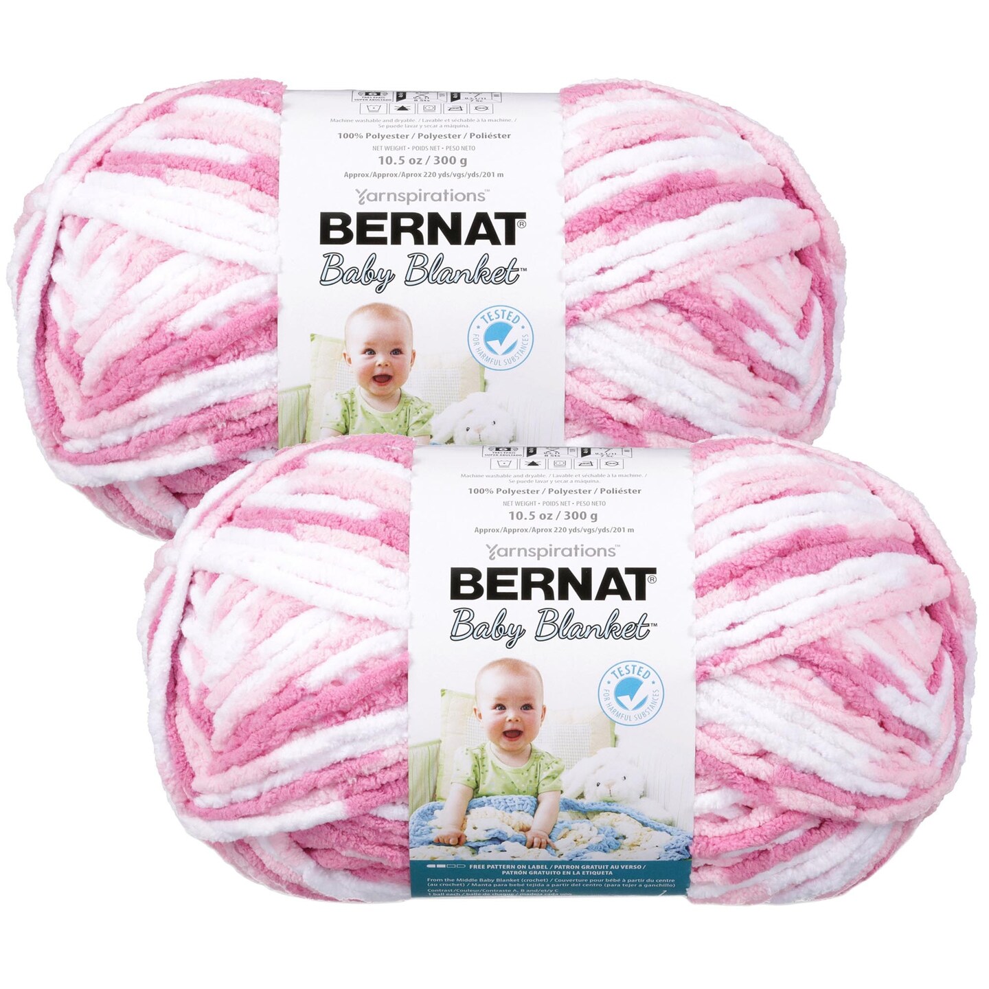 Pack of 2 Bernat Baby Blanket Big Ball Yarn Pink Dreams