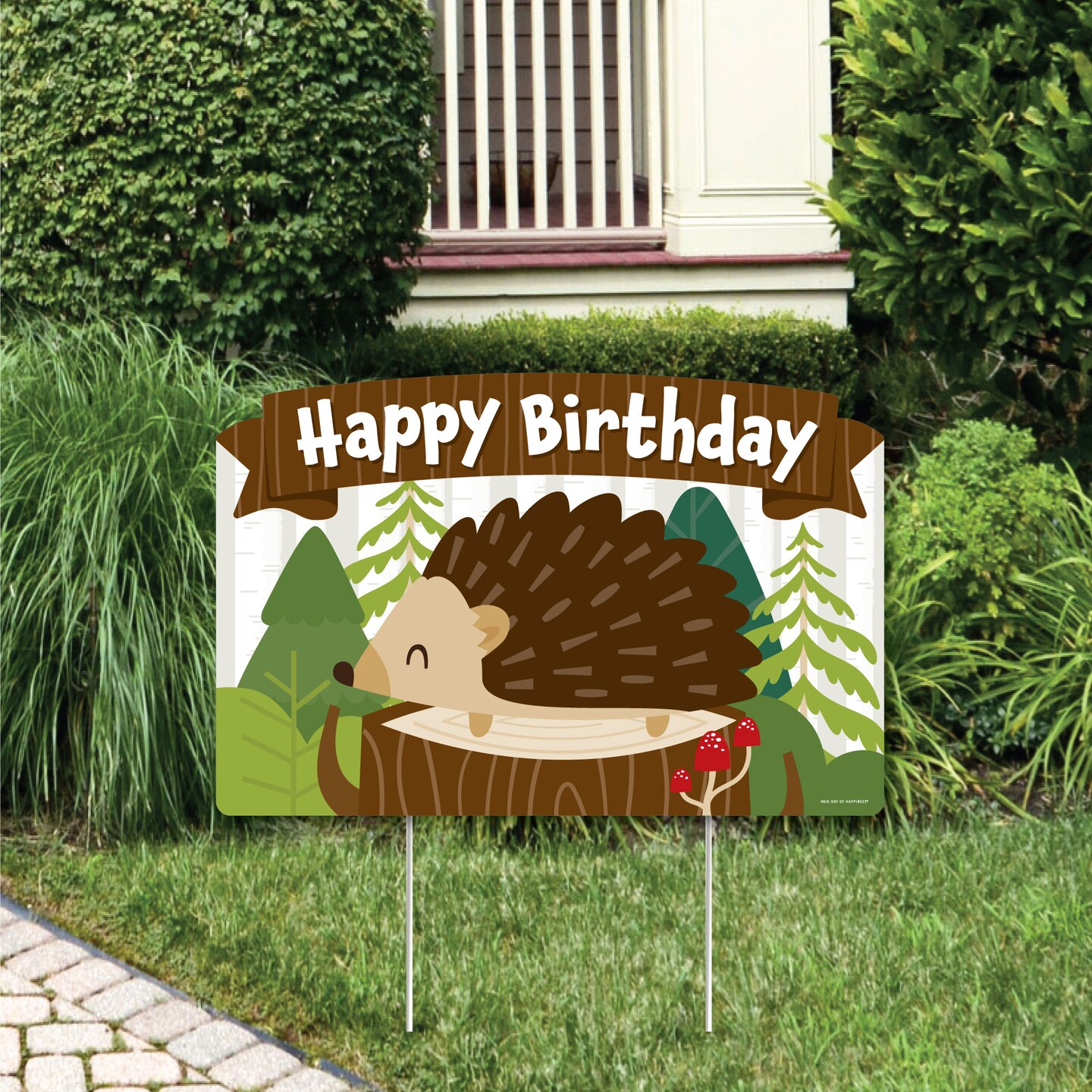Big Dot of Happiness Forest Hedgehogs - Woodland Birthday Party Yard Sign Lawn Decorations - Happy Birthday Party Yardy Sign