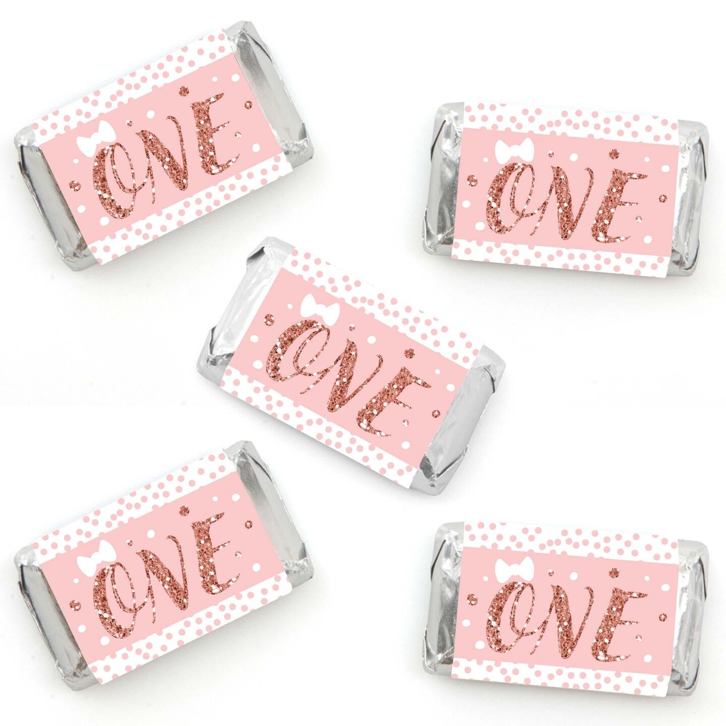 Big Dot of Happiness 1st Birthday Little Miss Onederful - Mini Candy Bar Wrapper Stickers - Girl First Birthday Party Small Favors - 40 Count