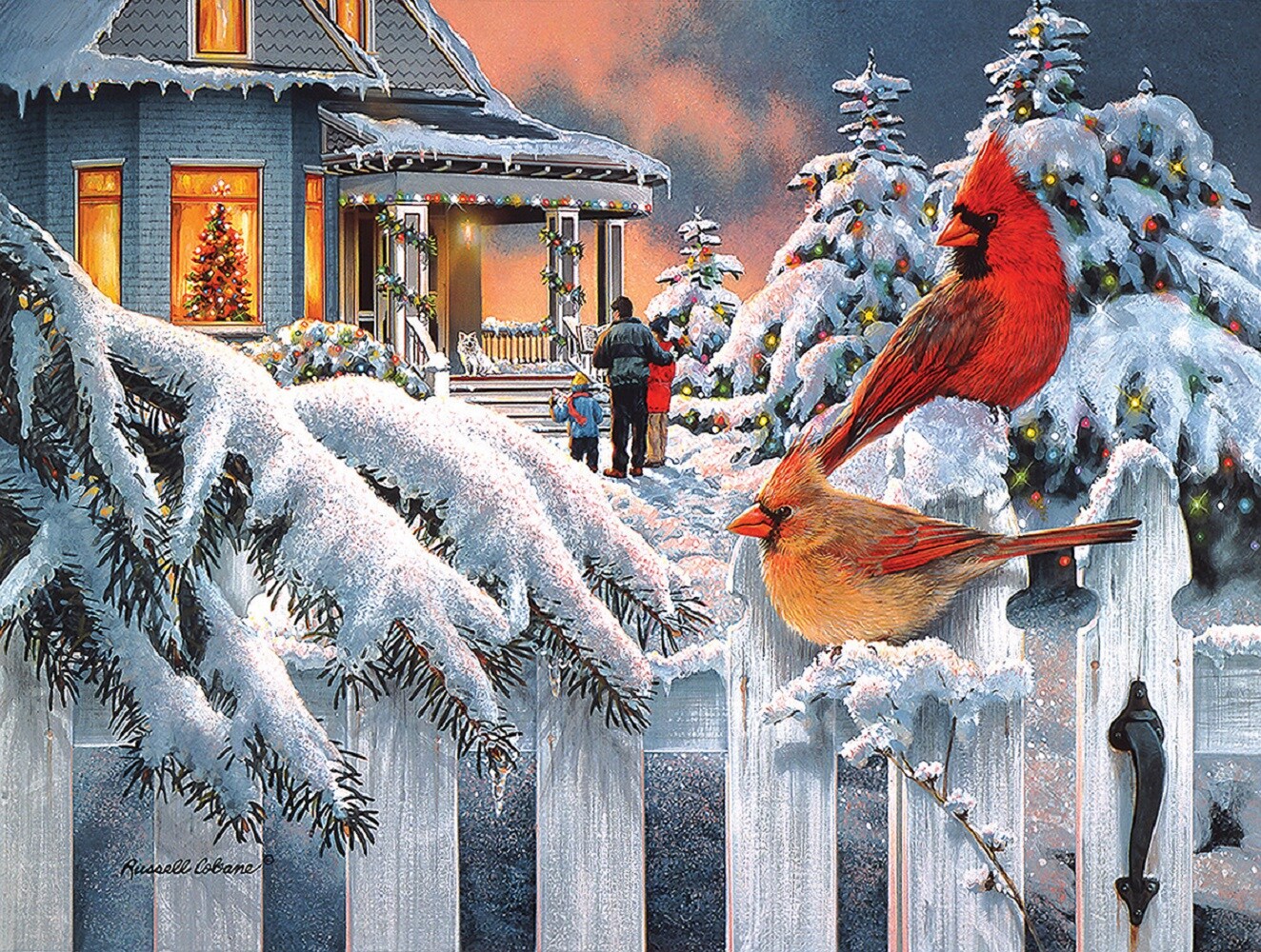 Sunsout Cardinals at home for Christmas 300 pc Christmas Jigsaw Puzzle 36781