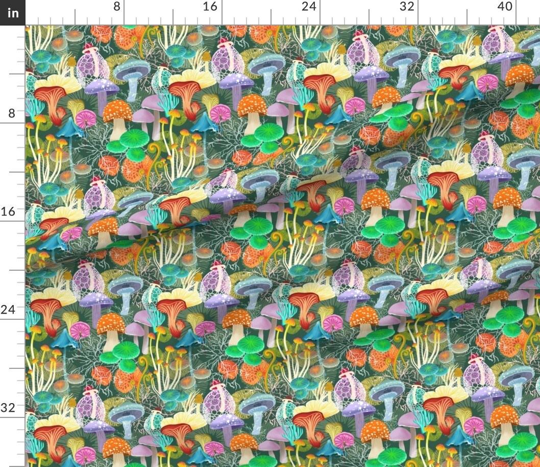 Forest Nature Mushroom Woods Mushrooms Custom Printed Fabric by Spoonflower Various Fabrics by the Yard or Fat Quarter