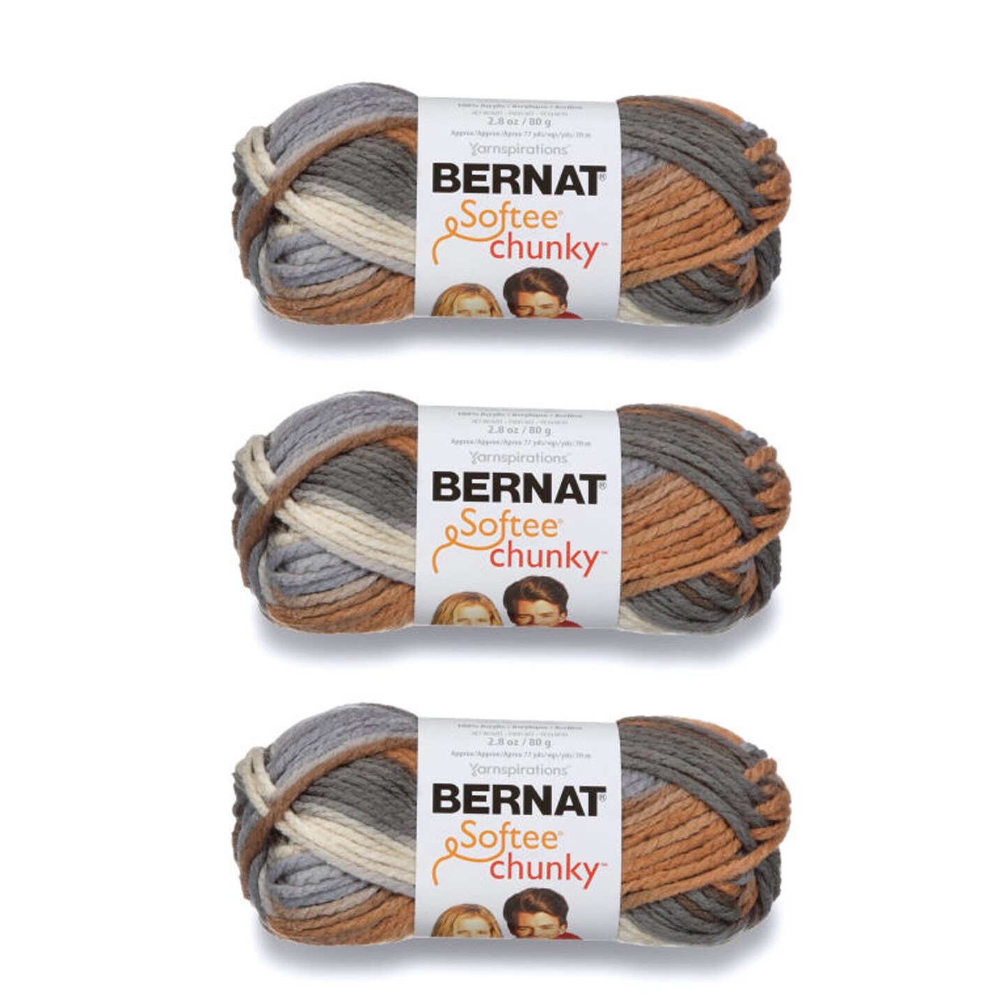 Bernat Softee Chunky Gray Ragg Yarn - 3 Pack Of 100g/3.5oz - Acrylic - 6 Super  Bulky - 108 Yards - Knitting/crochet : Target