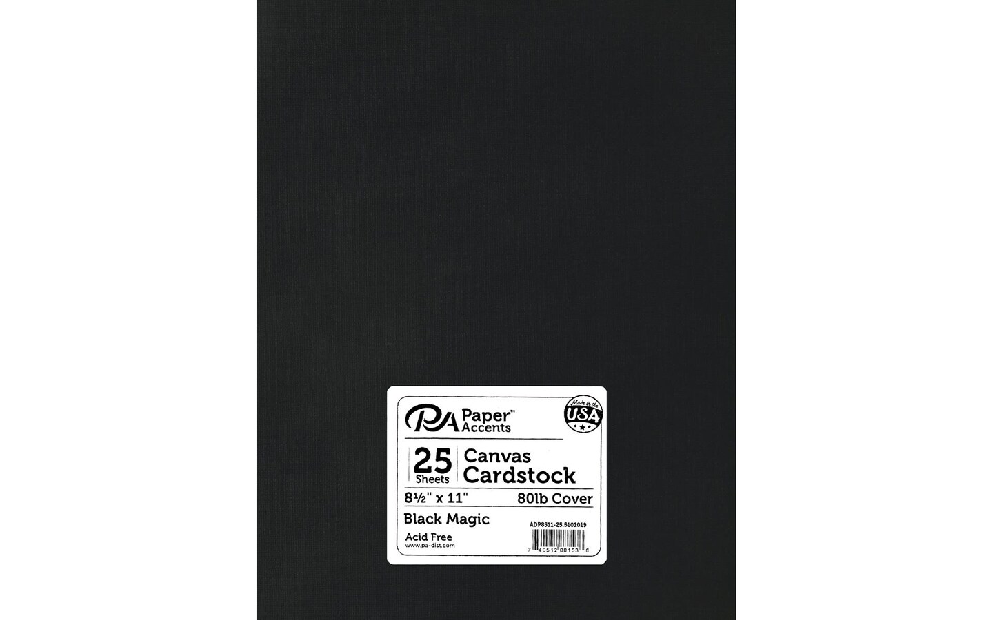 PA Paper Accents Canvas Cardstock 8.5&#x22; x 11&#x22; Black Magic, 80lb colored cardstock paper for card making, scrapbooking, printing, quilling and crafts, 25 piece pack