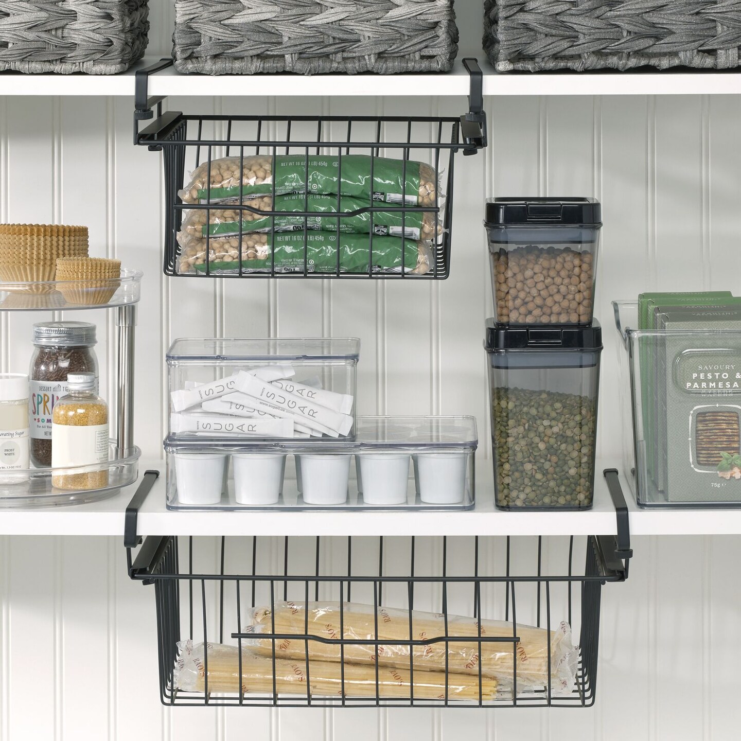 mDesign Compact Hanging Pullout Drawer Basket - Shelf Organizer