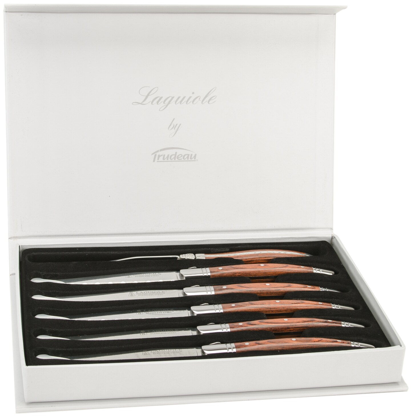 Trudeau Laguiole Wood Handle Steak Knives Set Of 6-Brown & Gray
