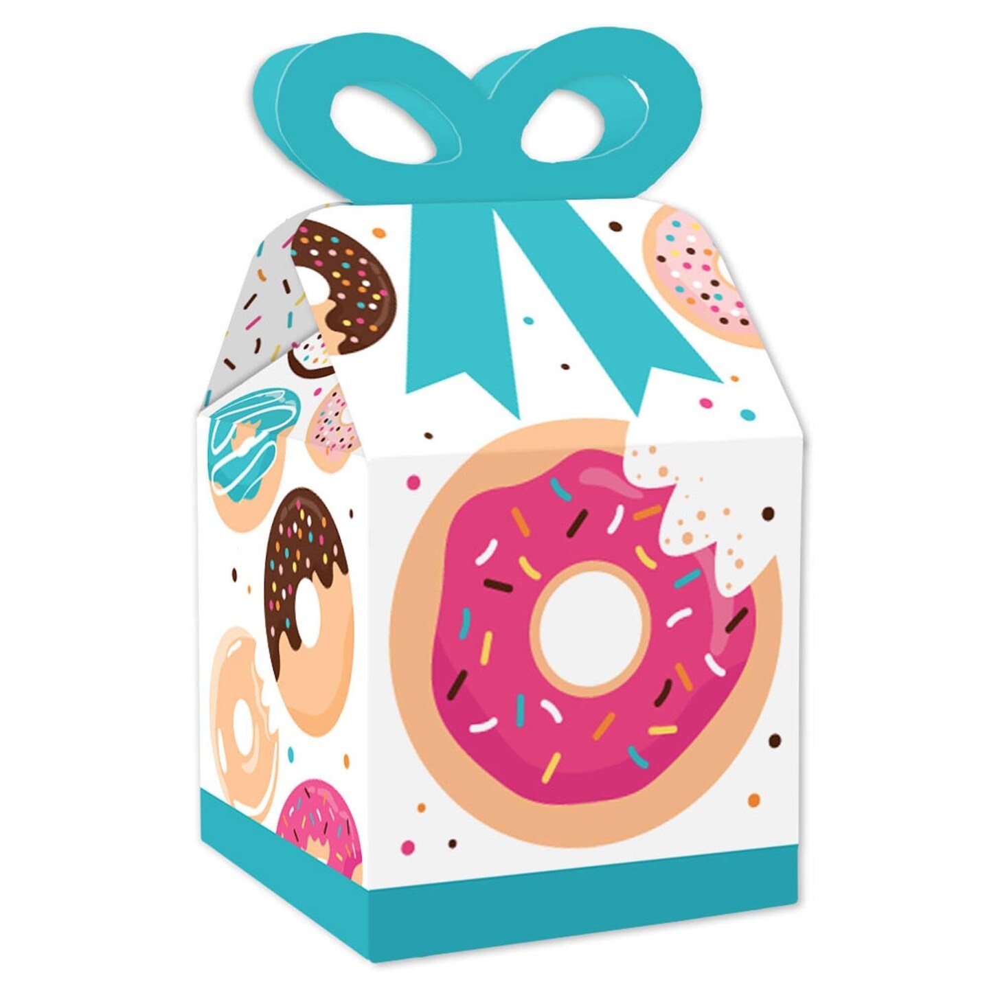 Big Dot of Happiness Donut Worry, Let&#x27;s Party - Square Favor Gift Boxes - Doughnut Party Bow Boxes - Set of 12
