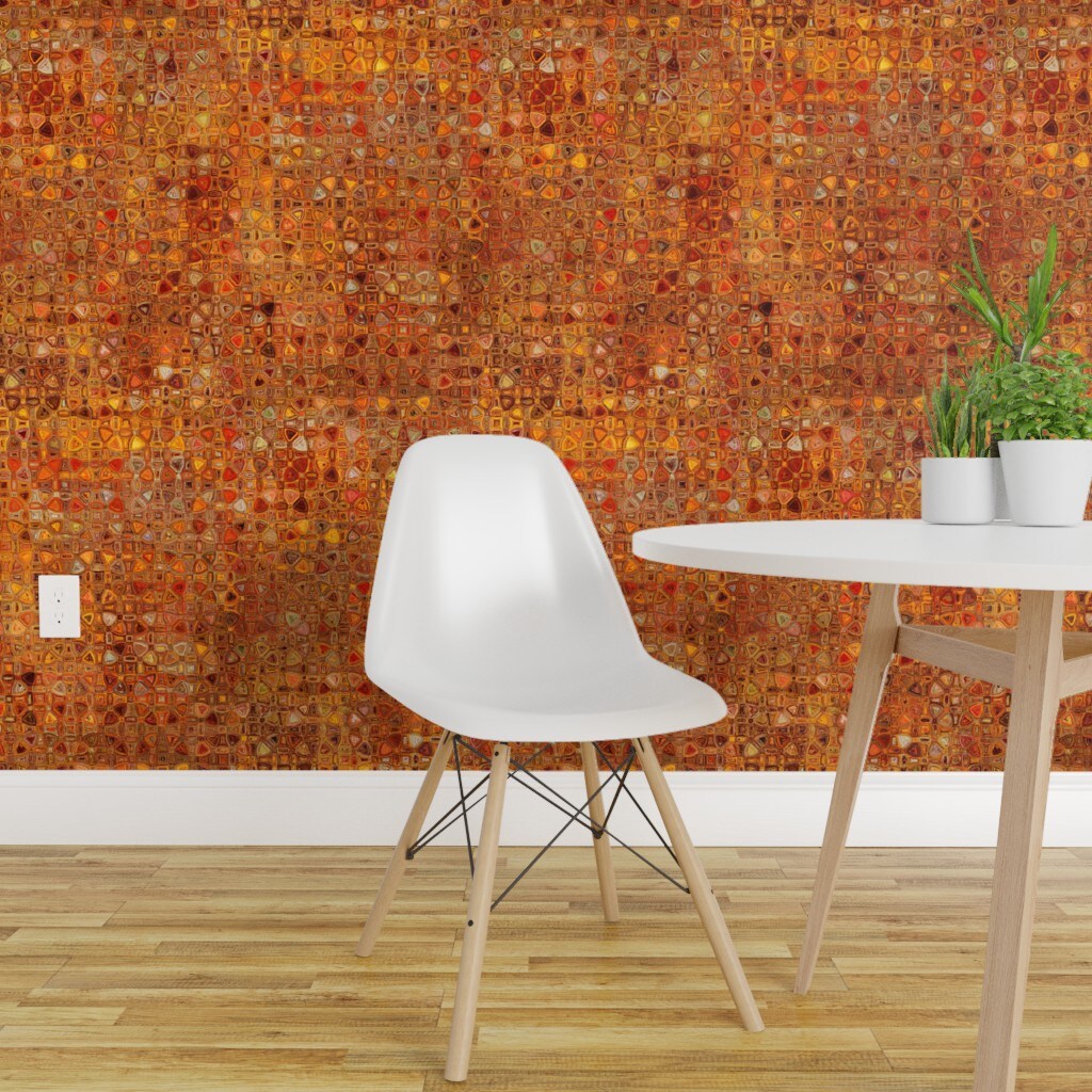 Pre-Pasted Wallpaper 2FT Wide Red Brown Orange Gold Geometric Rich Earth Tones Royal Abstract Custom Pre-pasted Wallpaper by Spoonflower