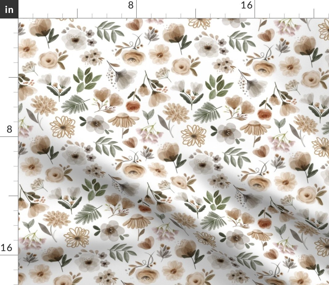 Woodland Sage Florals Green Flowers Gray Beige Olive Custom Printed Fabric by Spoonflower Various Fabrics by the Yard or Fat Quarter