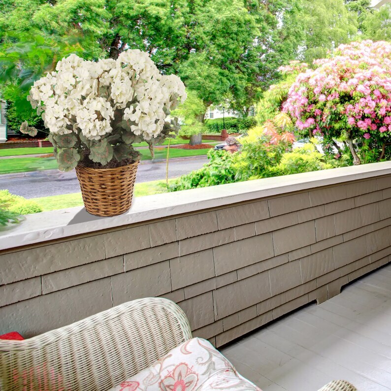 Elegant White Silk Geranium Bush Lifelike Artificial Flower for Home