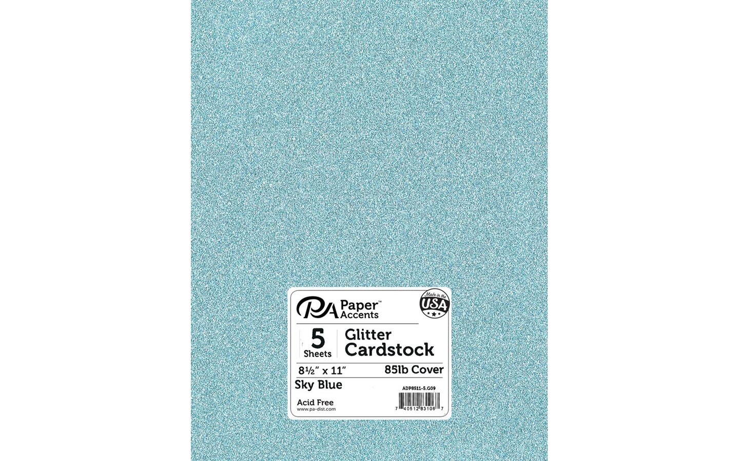 PA Paper Accents Glitter Cardstock 8.5? x 11? Sky Blue, 85lb colored cardstock paper for card