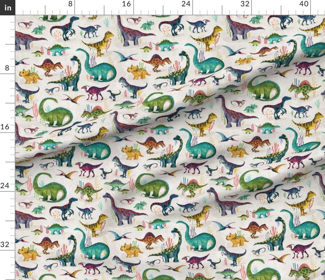 Various Fabrics by the Yard or Fat Quarter Dinosaur Jurassic Prehistoric Colorful Watercolor Hand Drawn Animals Custom Printed Fabric by Spoonflower
